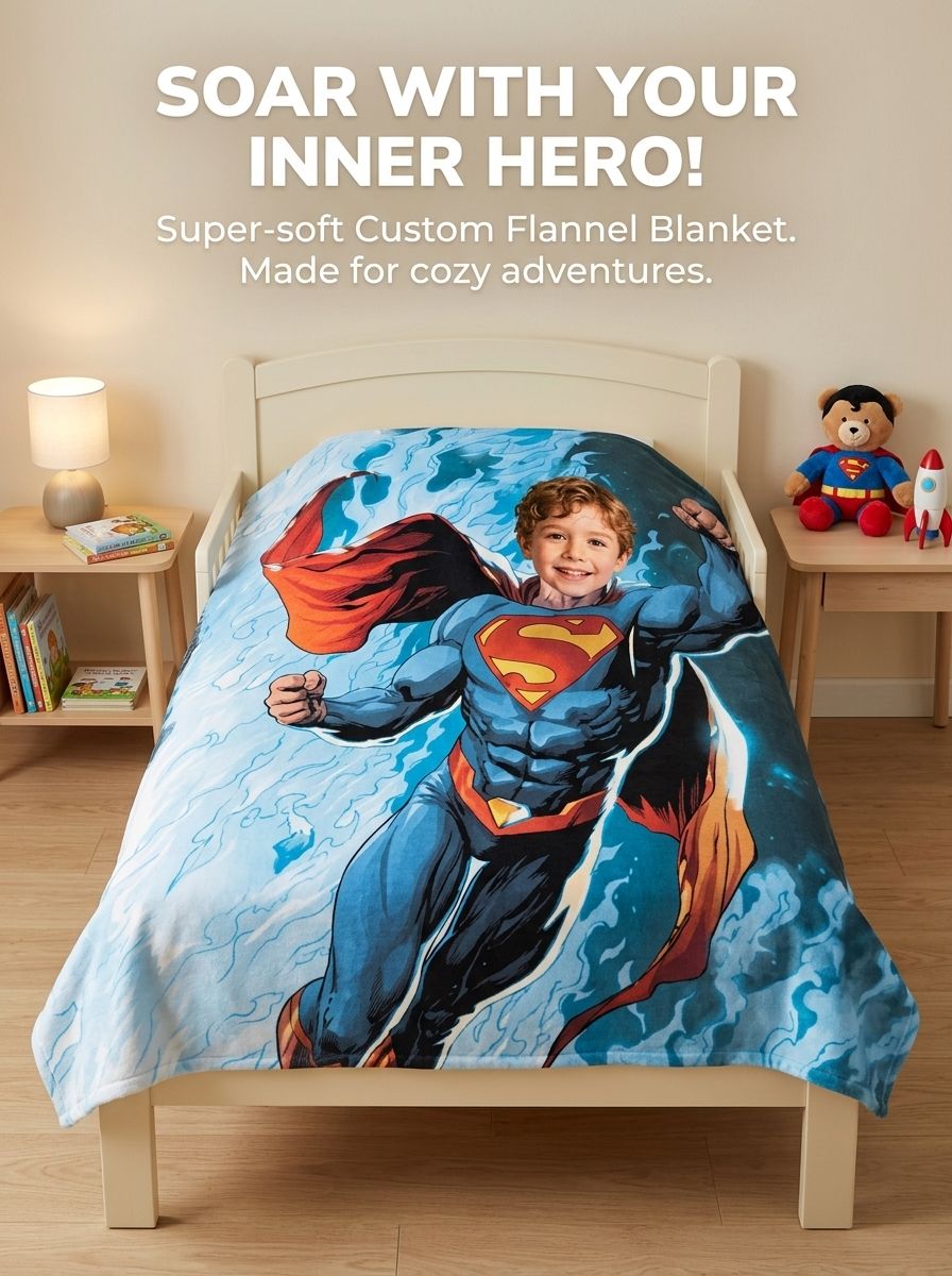 Custom Face Superhero Throw Blanket Soft Anti-Pilling Flannel Personalized Photo Fleece Blanket for Kids and Adults
