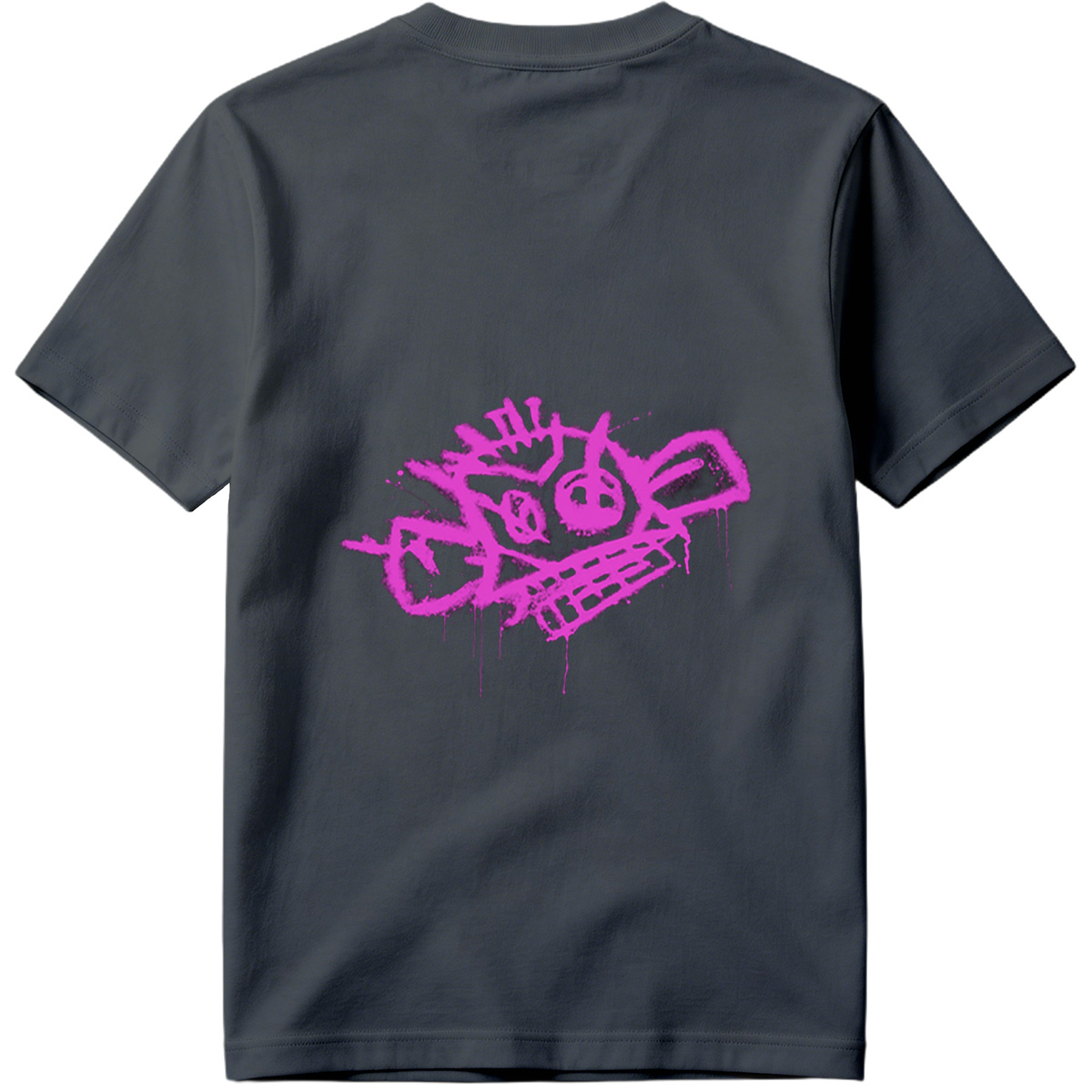 Graffiti-style pink skull with crown and crossbones on black background - Tee