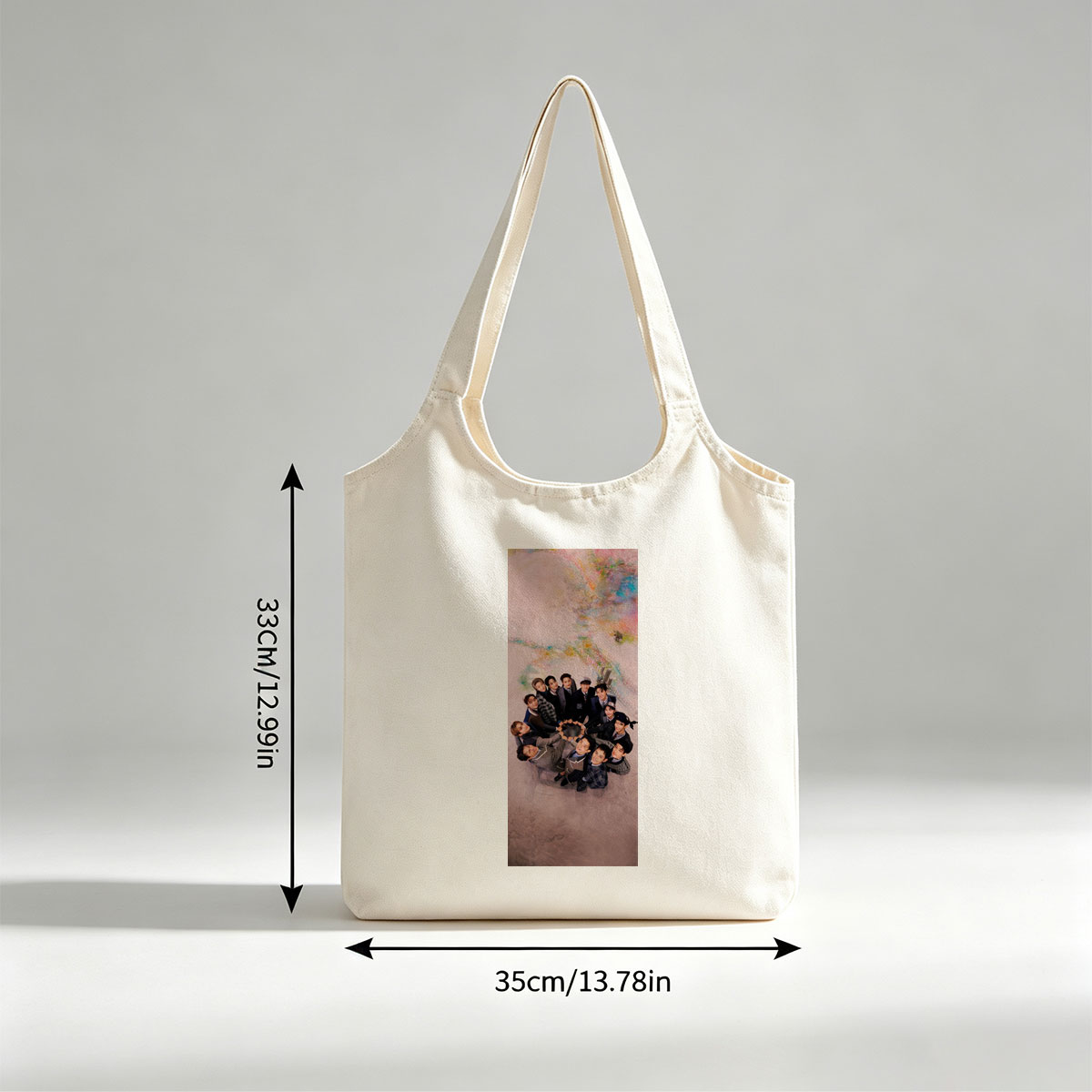 SEVENTEEN Group Photo in a Circular Formation on a Colorful Background - Canvas shoulder bags/