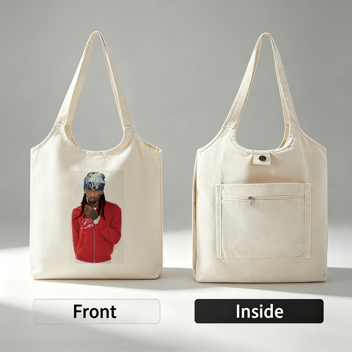 Travis Scott in a Red Hoodie and Bandana, Stylish Streetwear Look - Canvas shoulder bags/