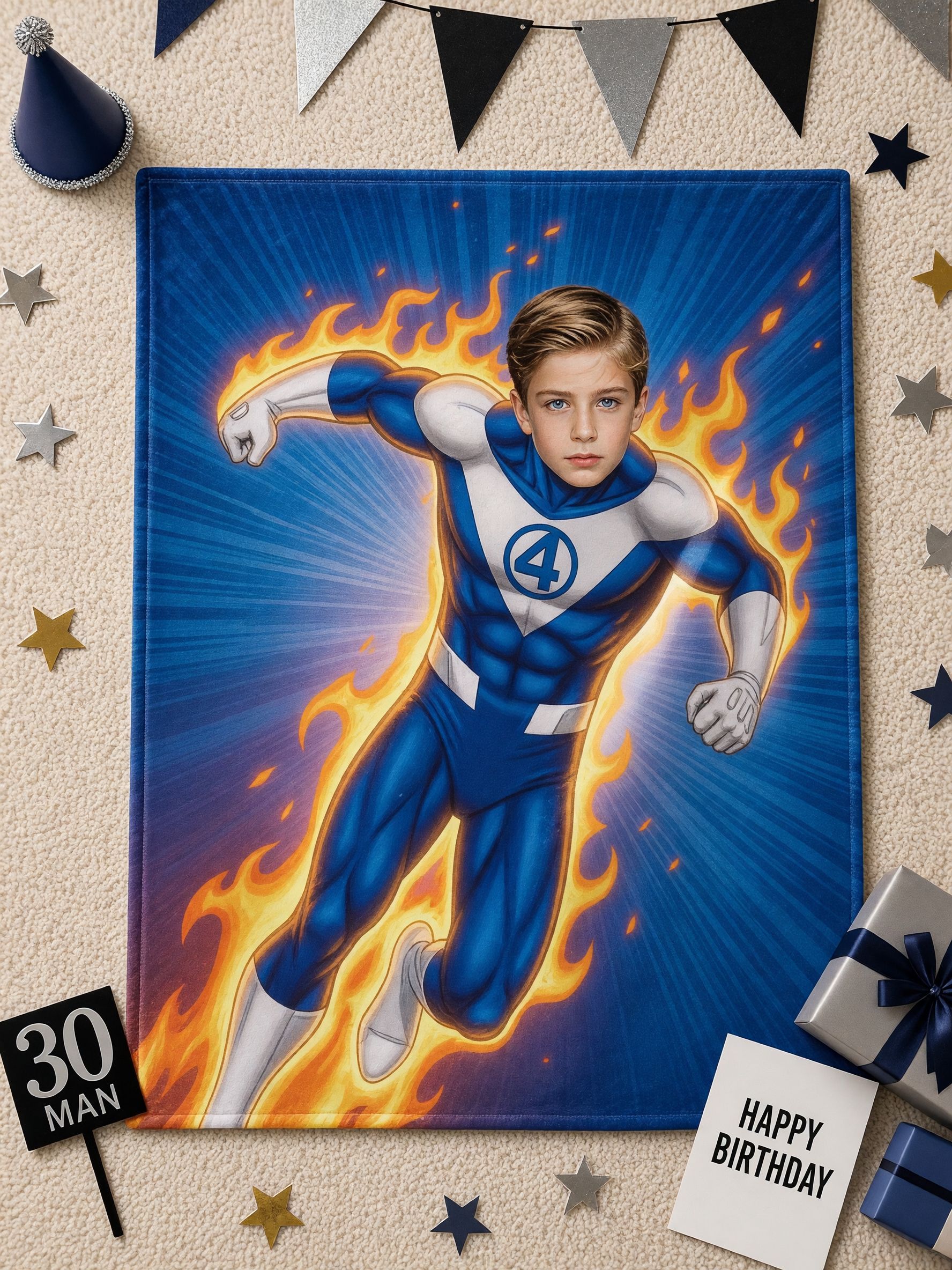 Custom Face Superhero Flannel Throw Blanket Personalized Photo Portrait Ultra Soft Plush Bed Fleece Wrap for Kids and
