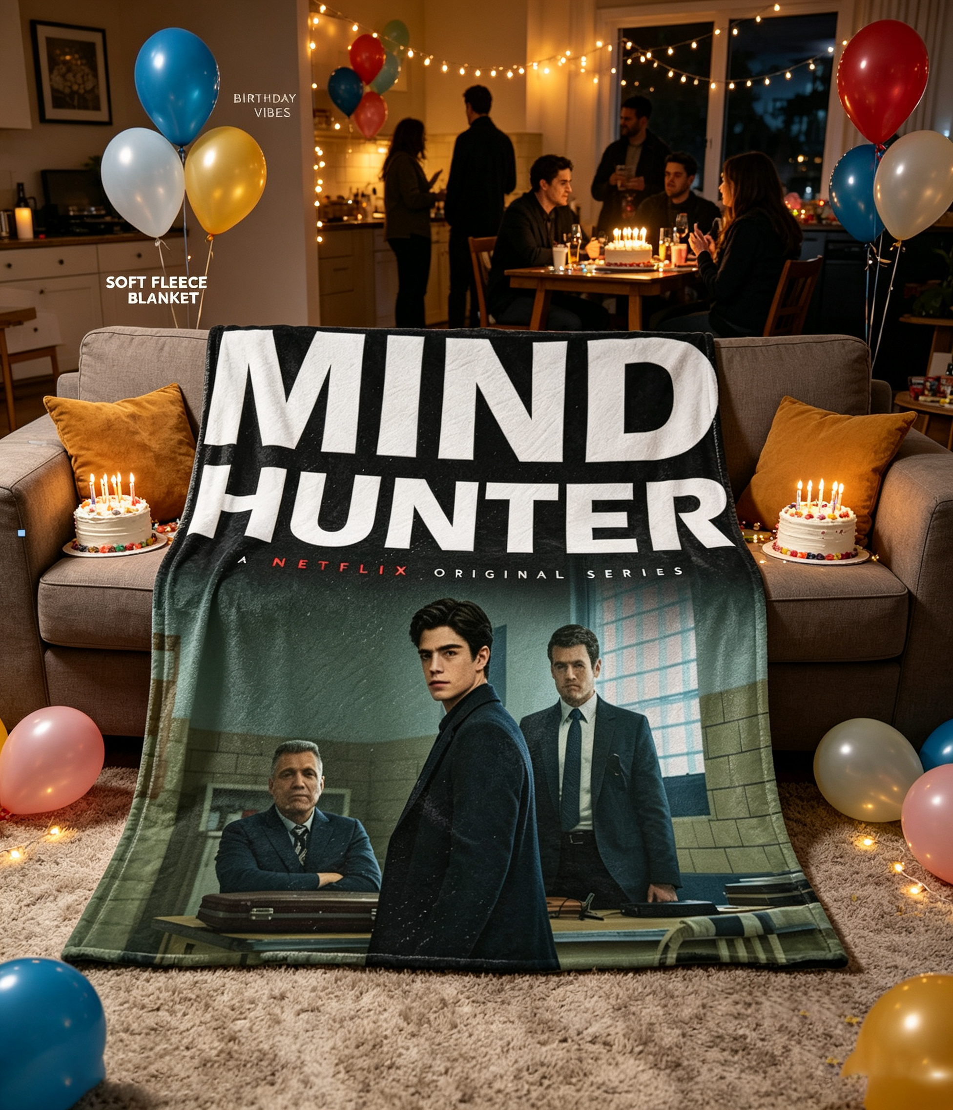 Custom Face Blanket Mind Hunter Netflix Series Flannel Blanket Cozy Living Room or Bedroom Gift for Fans of Crime Drama and FBI Profiling Show