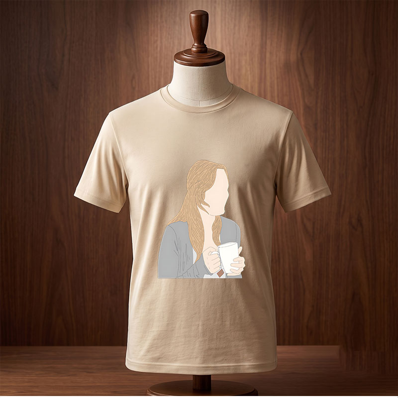 Woman with Long Blonde Hair Holding a Tea Cup - Tee