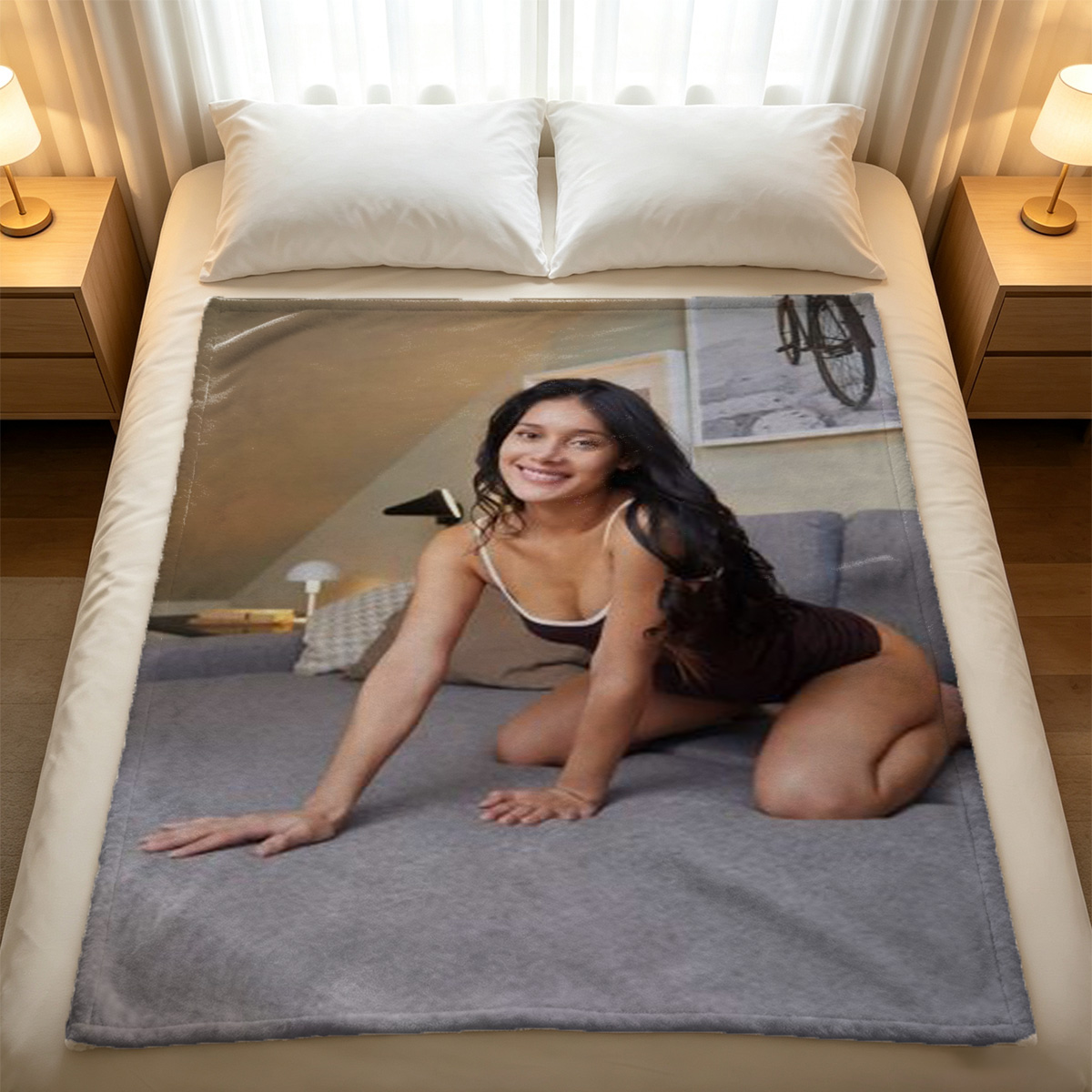 Sleeping in White Panties with Teddy Bear - Blanket