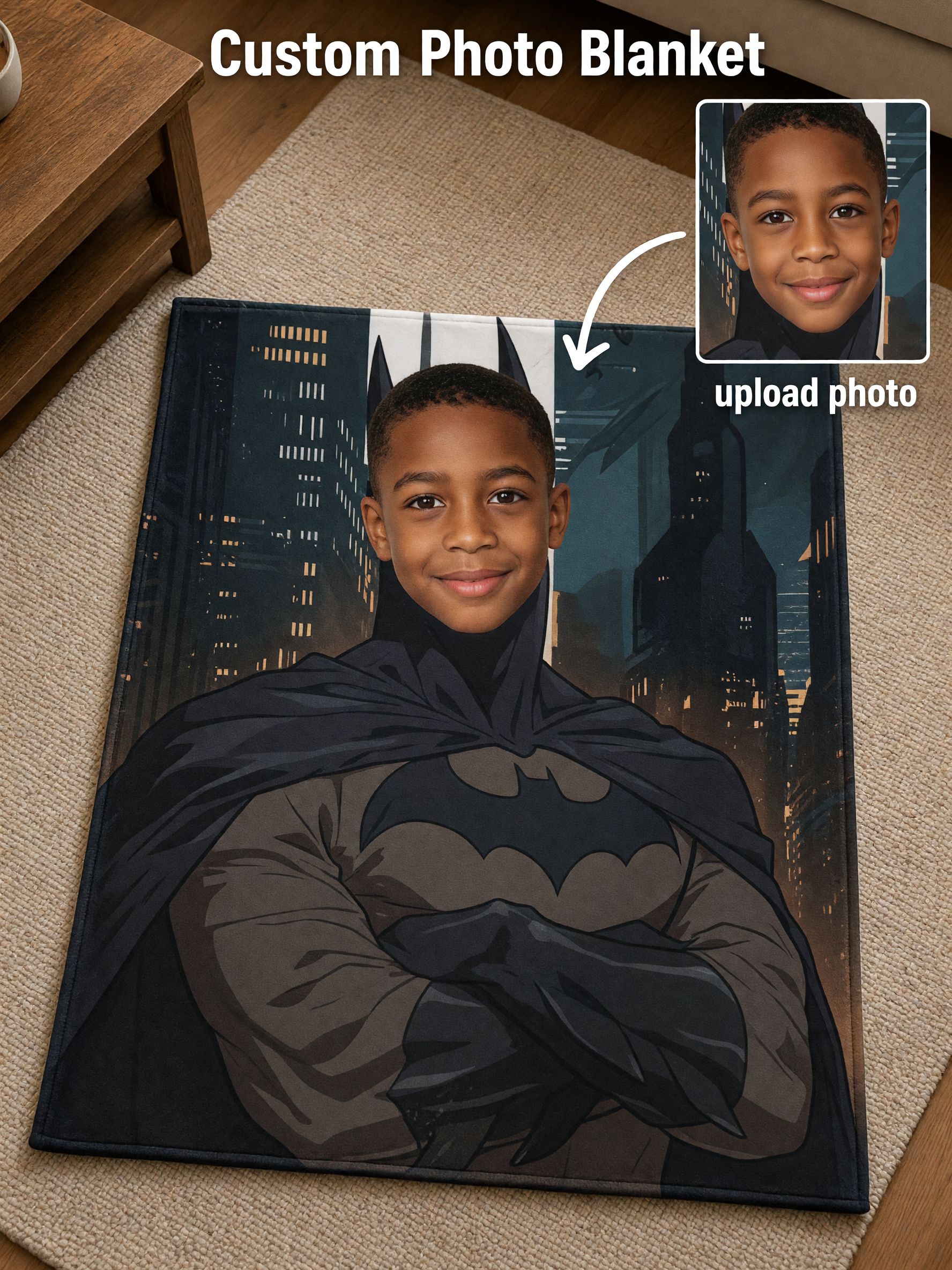 Custom Photo Superhero Flannel Blanket, Personalized Face Throw Blanket, Cozy Lightweight Anti-Pilling Bed and Couch