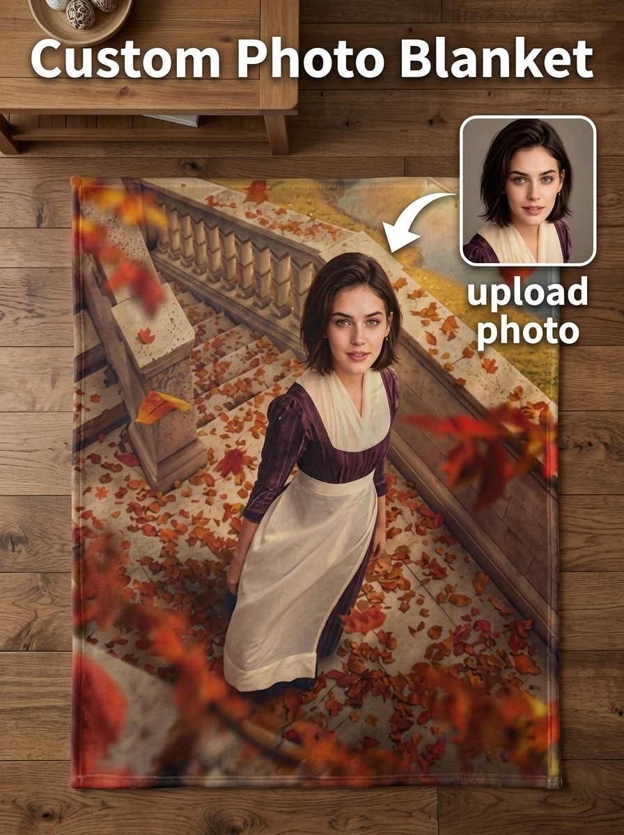 Custom Photo Face Blanket Personalized Flannel Throw, Ultra Soft Autumn Portrait Fleece Blanket Ideal Cozy Gift