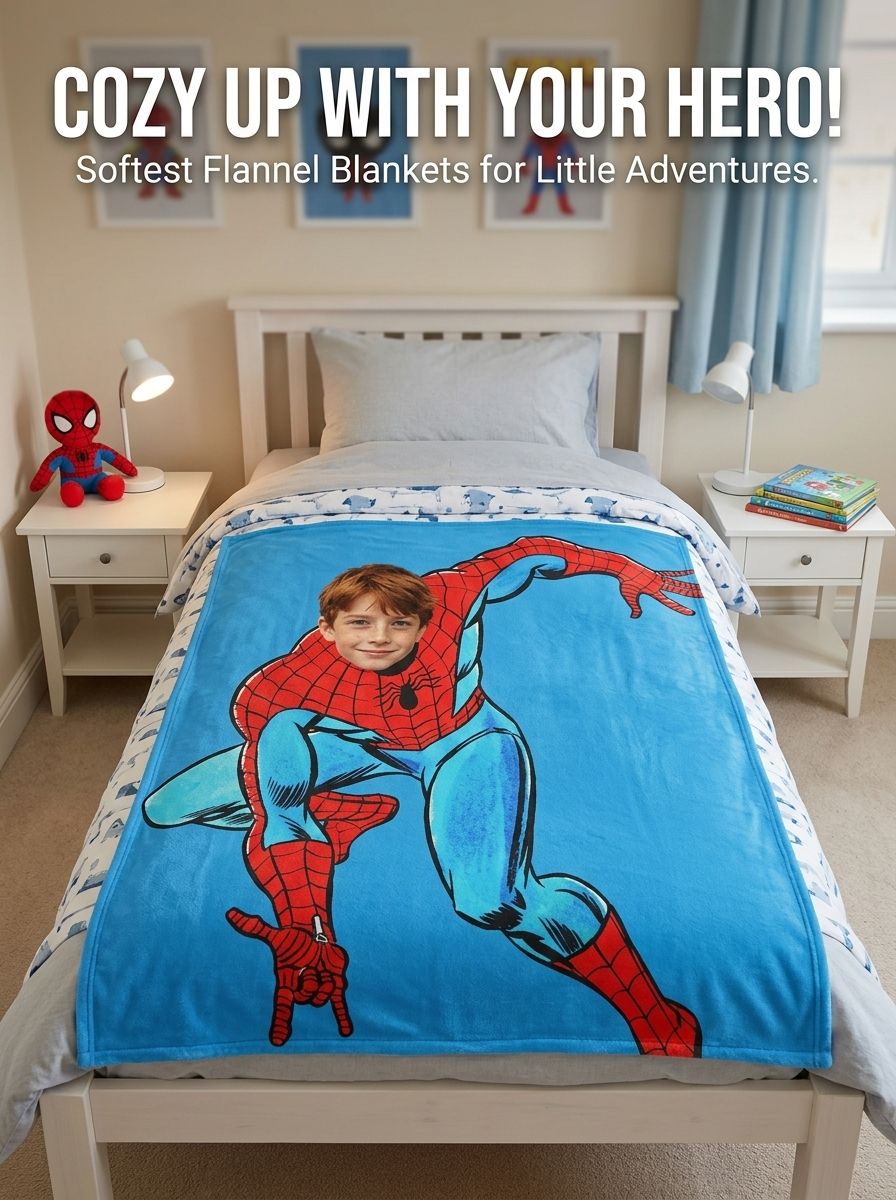 Custom Face Superhero Flannel Blanket Personalized Photo Throw Soft Plush Warm Fleece Bedding Gift for Kids and Adults