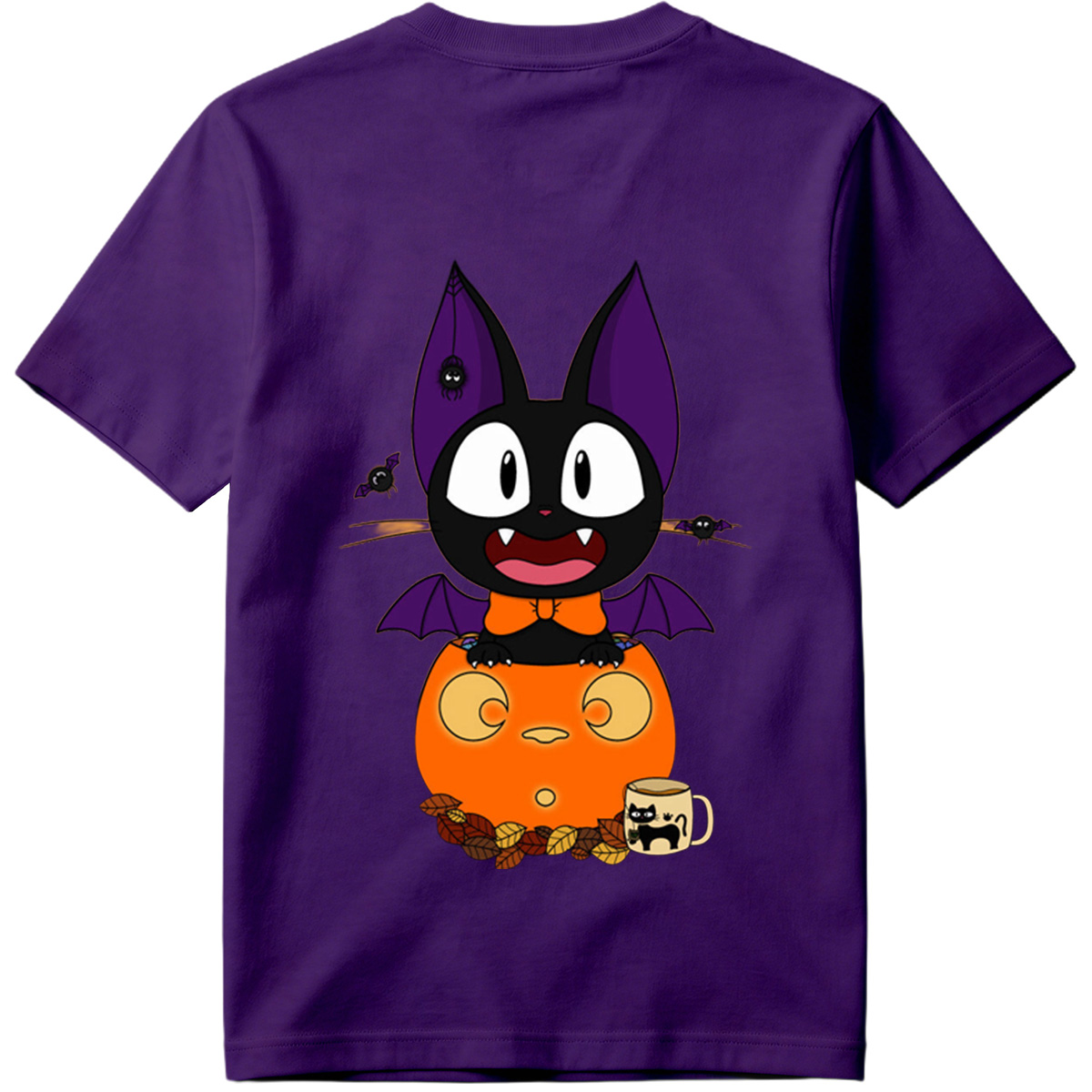 Halloween Cat with Pumpkin and Bat Wings - Tee