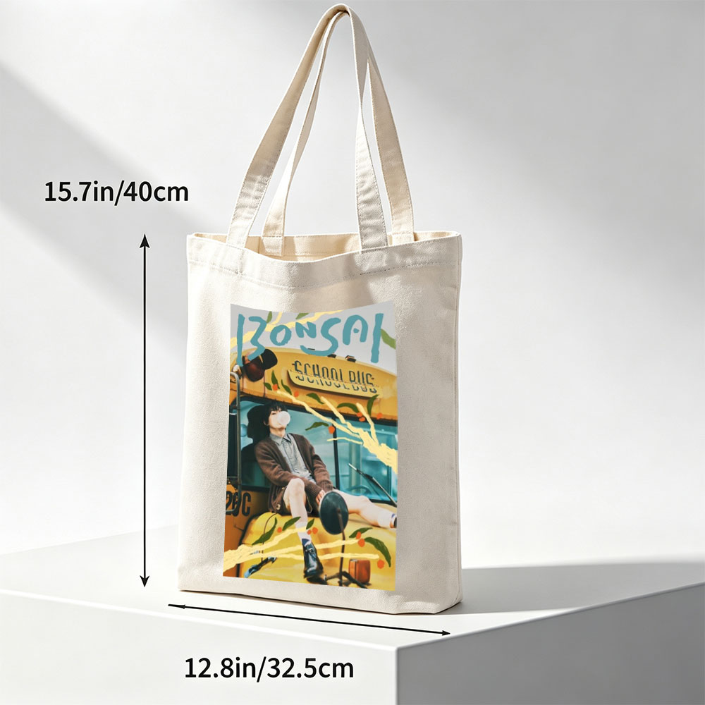 IZ*ONE AI School Bus Scene with Youthful Charm and Artistic Elements - Canvas tote bags