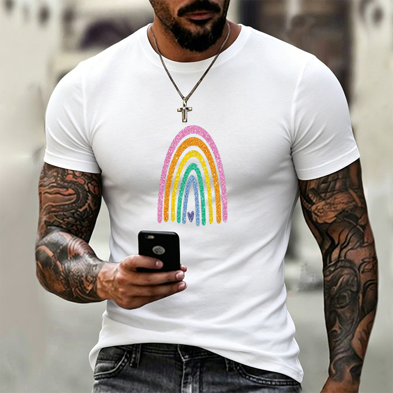 Unisex Classic T-Shirt Rainbow Glitter Print with Heart Design Unisex Classic T-Shirt for Casual Wear, Outdoor Activities, and Everyday Style Perfect for Youth, Teens, and Adults Who Love Bright Colors and Positive Vibes