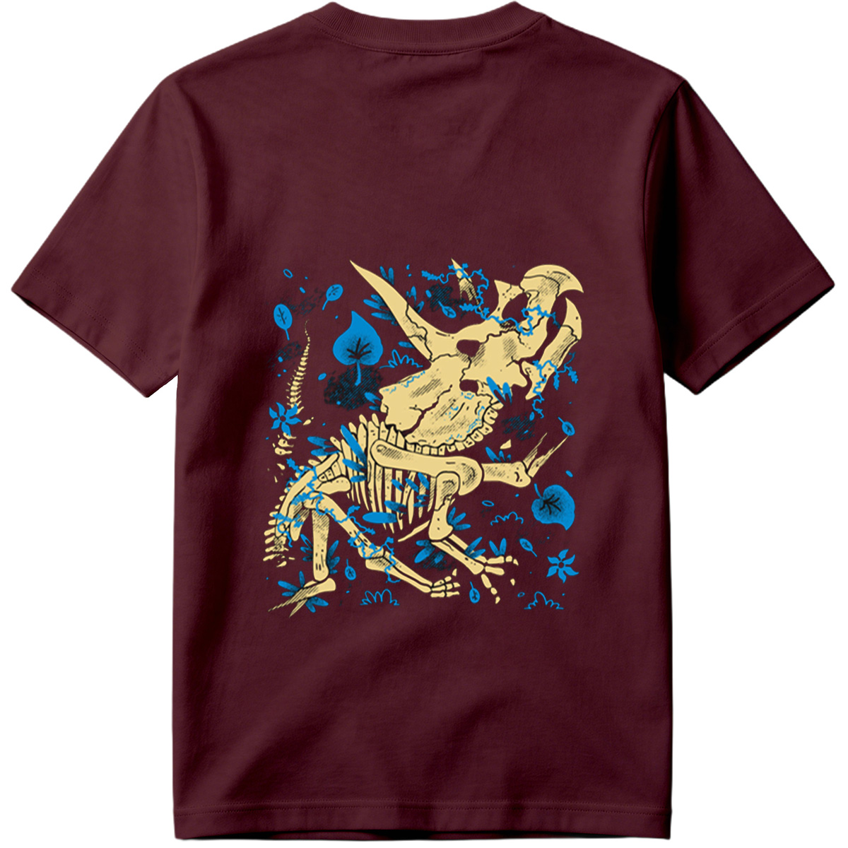Triceratops Skeleton with Blue Leaves and Water Splash - Tee