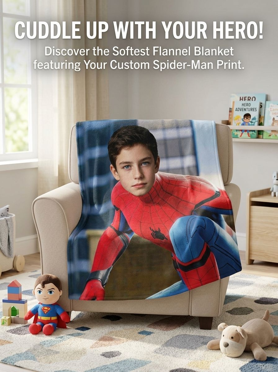 Custom Face Photo Superhero Throw Blanket, Ultra Soft Velvet Flannel Fleece Bed Cover, Ideal Personalized Gift for Kids