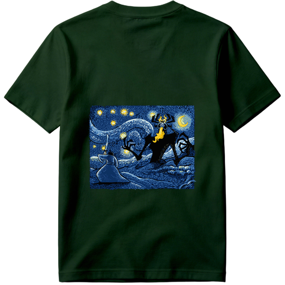 Samurai and Spider Demon in Starry Night - Tee