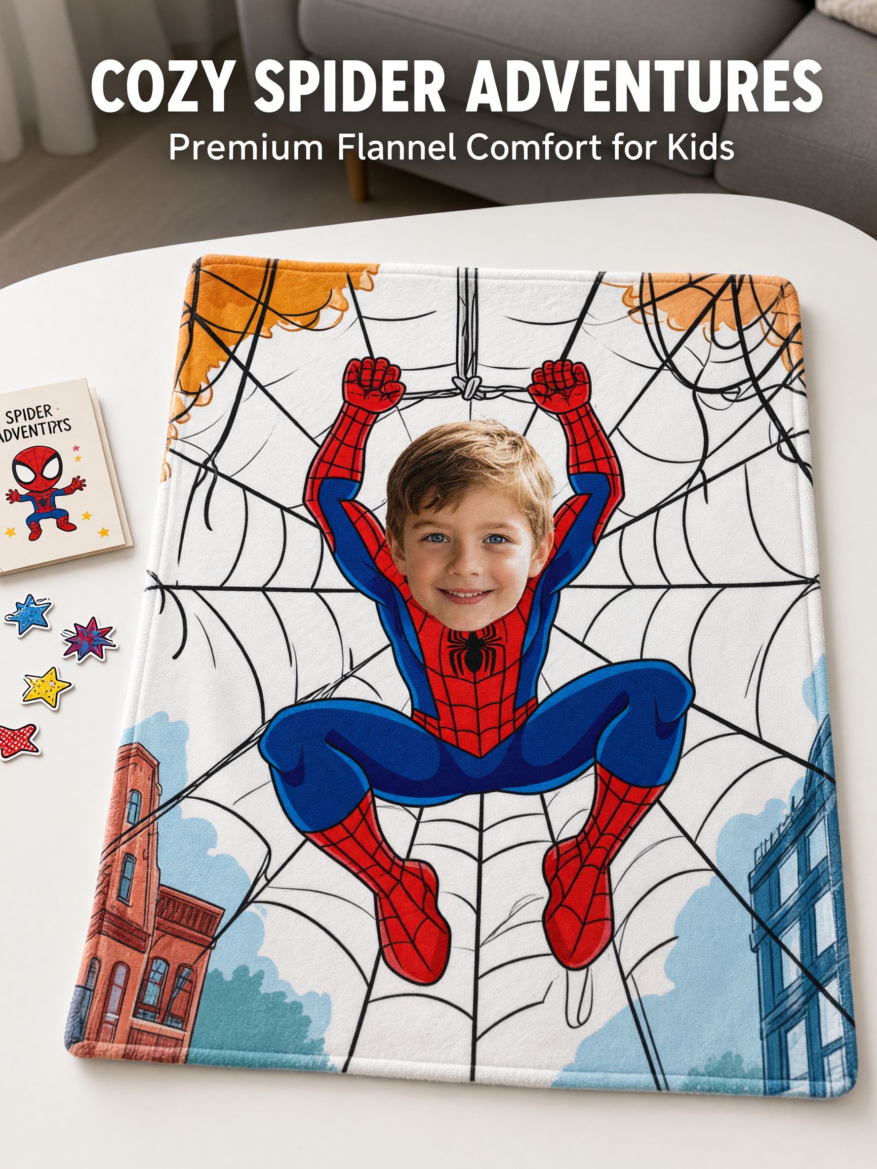 Custom Superhero Face Blanket Personalized Photo Flannel Throw Soft Cozy Fleece Bed Couch Blanket for Kids and Fans
