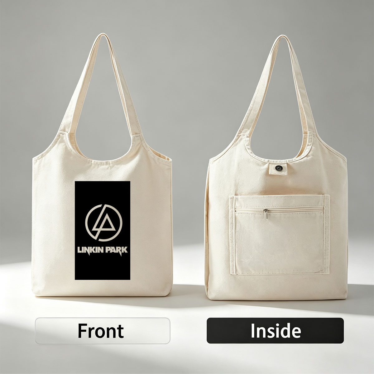 Linkin Park Logo on Black Background with White Symbol and Text - Canvas shoulder bags/