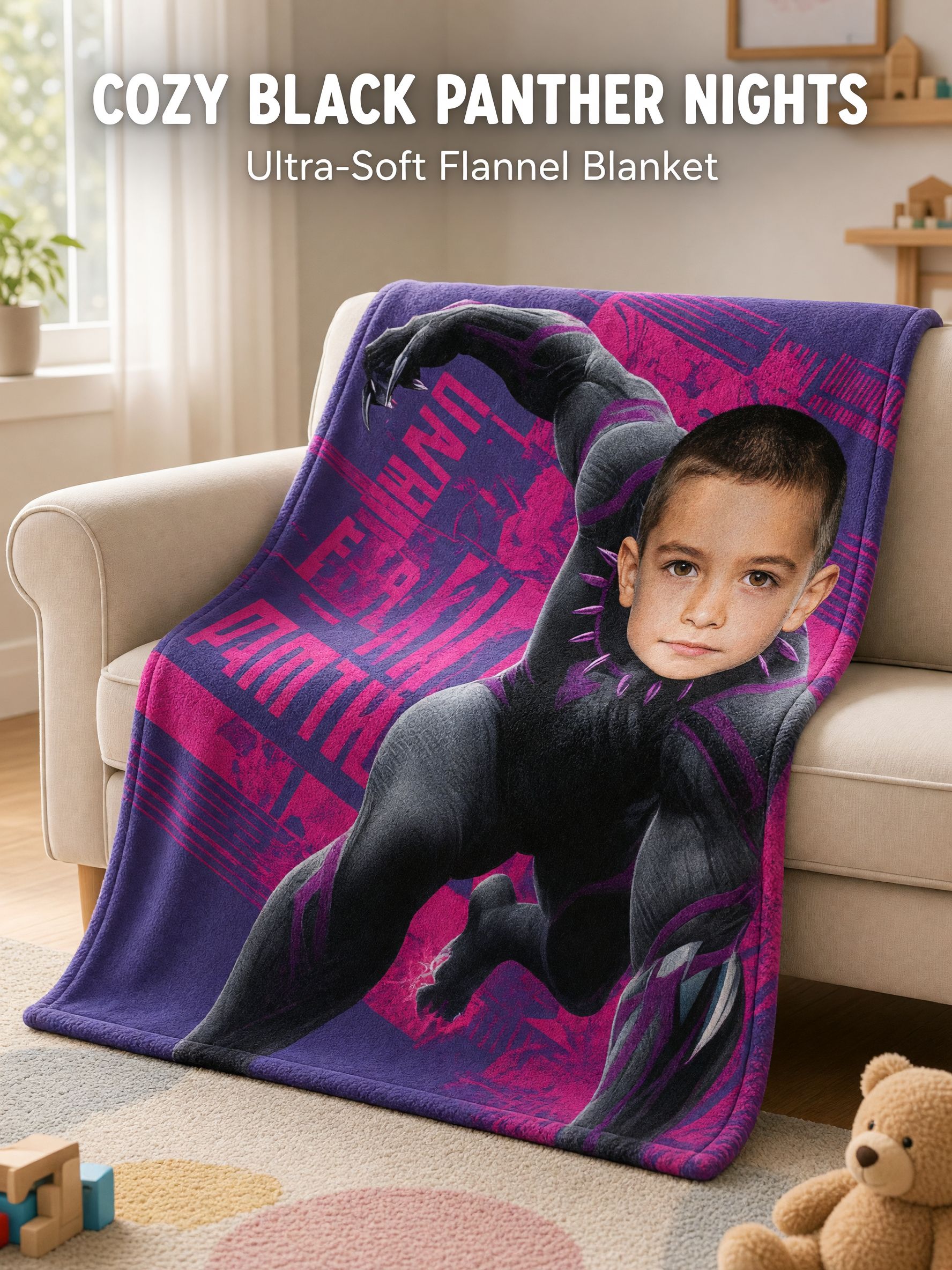 Personalized Superhero Photo Flannel Throw Blanket Custom Face Portrait Plush Fleece Blanket for Kids and Adults