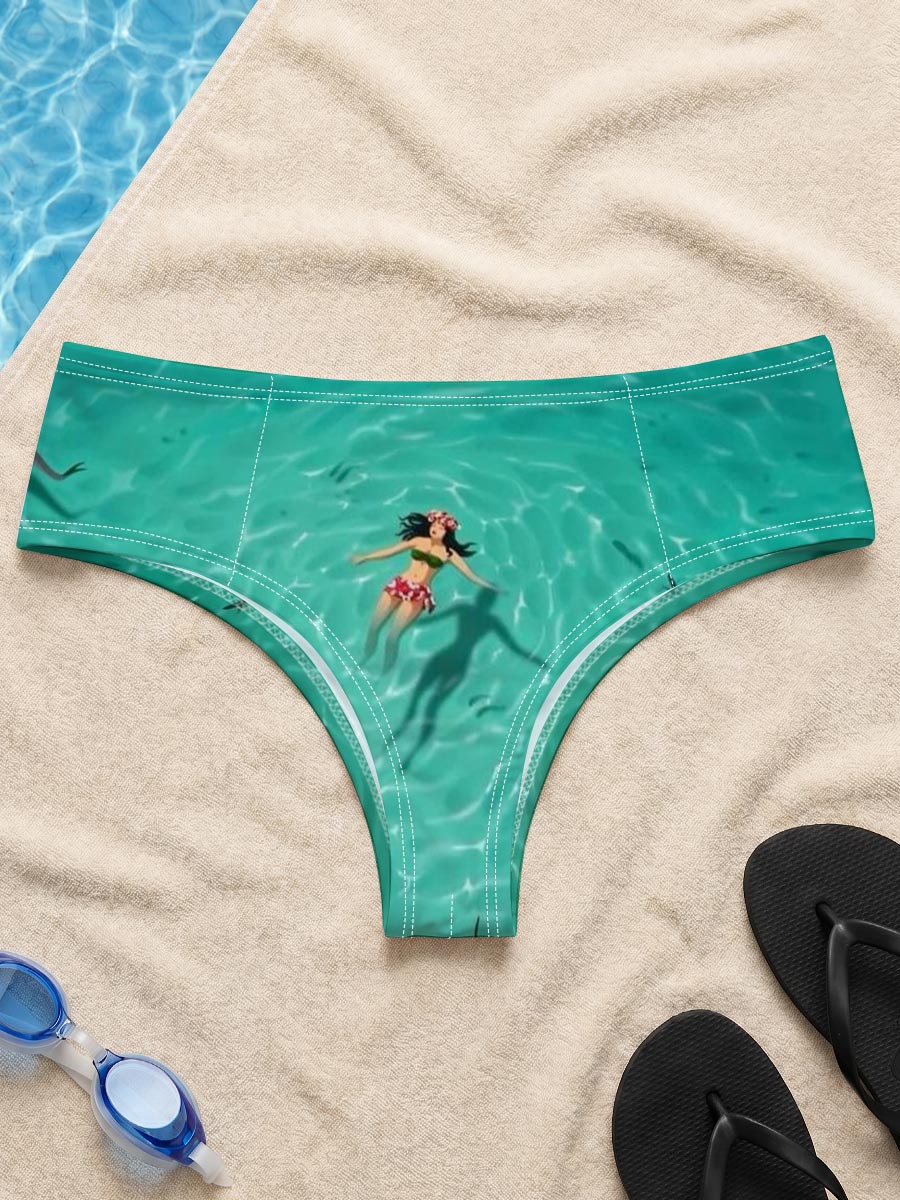 Woman swimming with sharks in clear turquoise water -  Men's swim trunks