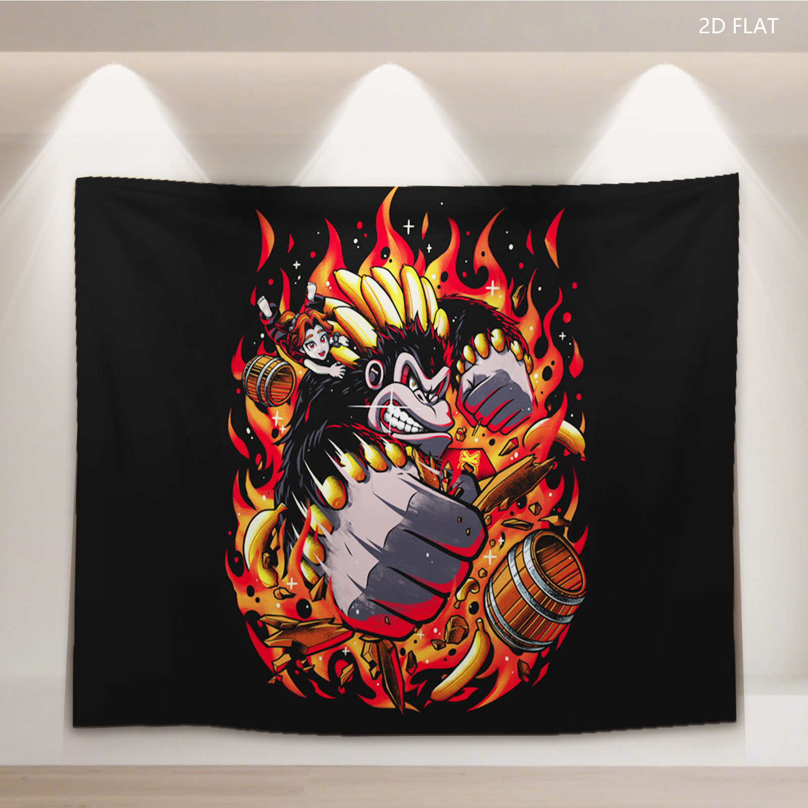 Banana Monkey with Fire and Barrels - Tapestry