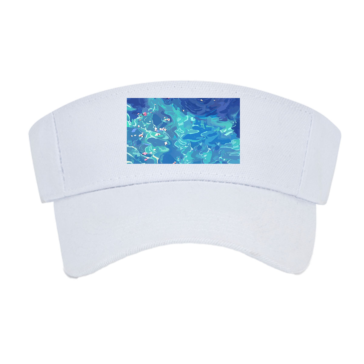 Ducks floating on a vibrant blue pond with scattered petals -  Visor cap