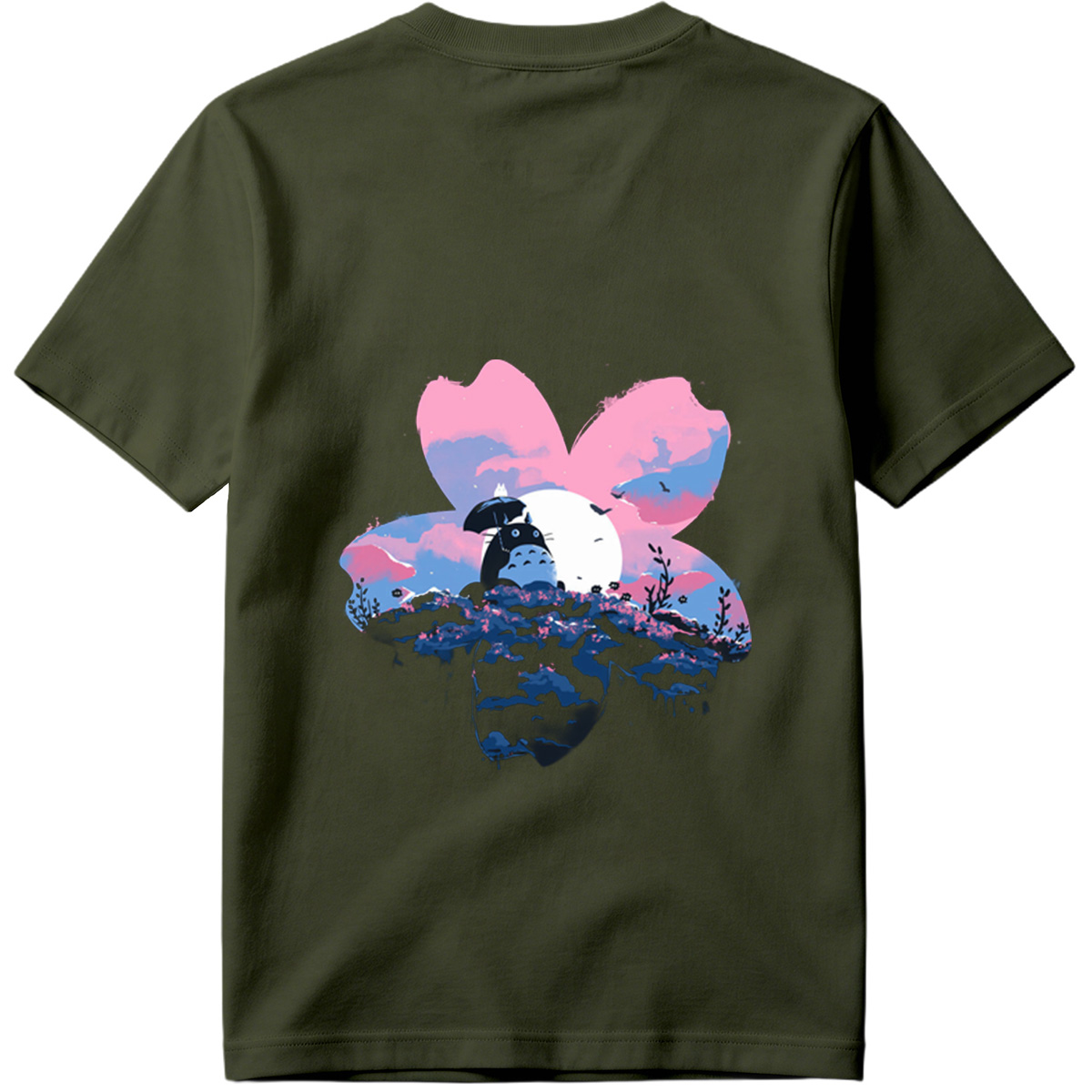 Totoro Under Cherry Blossom Moon - Tee
