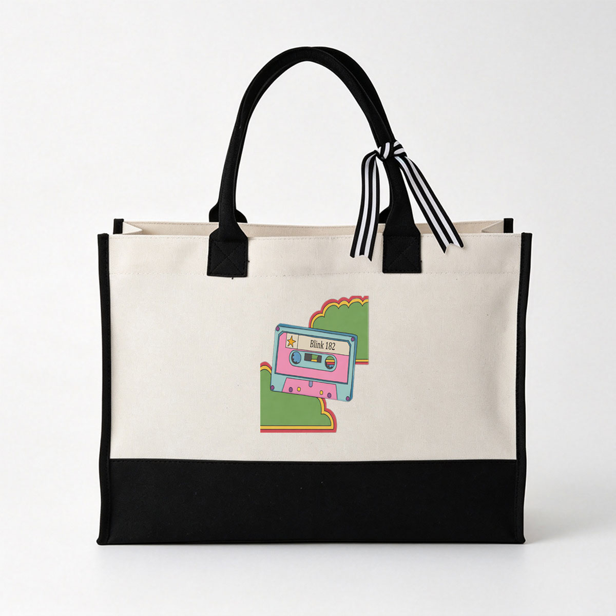 Blink 182 Cassette Tape Cartoon Art - Canvas patchwork gift tote bag