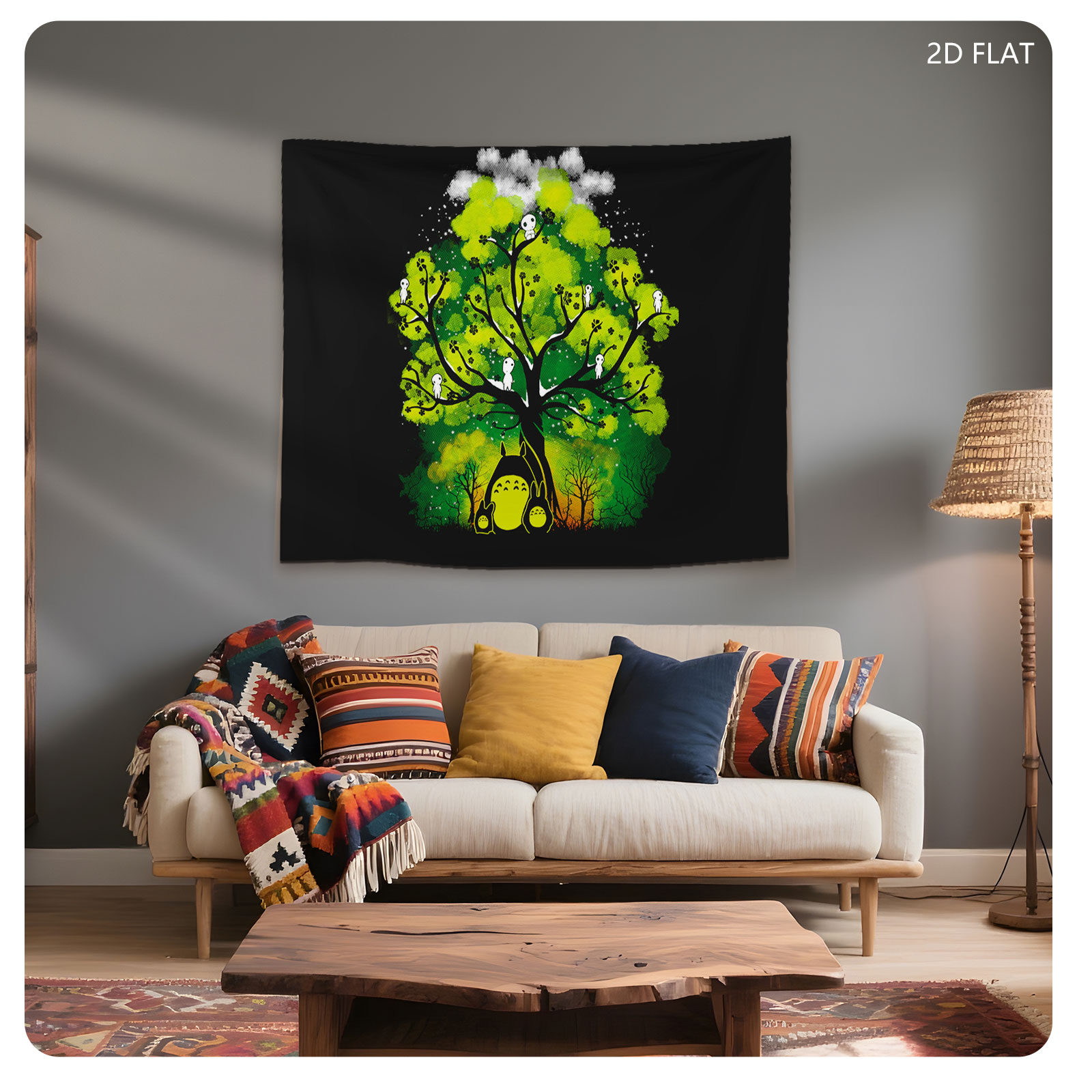 Totoro and Kodama in the Enchanted Forest - Tapestry