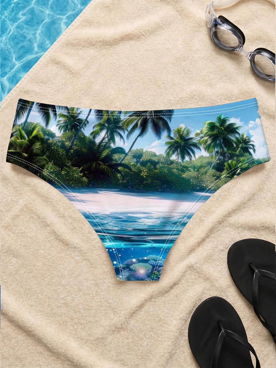 Tropical Paradise with Vibrant Coral Reef and Palm Trees -  Men's swim trunks