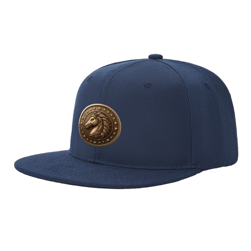 Flat Brim Baseball Cap Horse Head Emblem with Stars and Moon Design Streetwear Underground Skate Style for Basketball Court Skate Park Urban Lifestyle Skaters Rappers Streetwear Enthusiasts