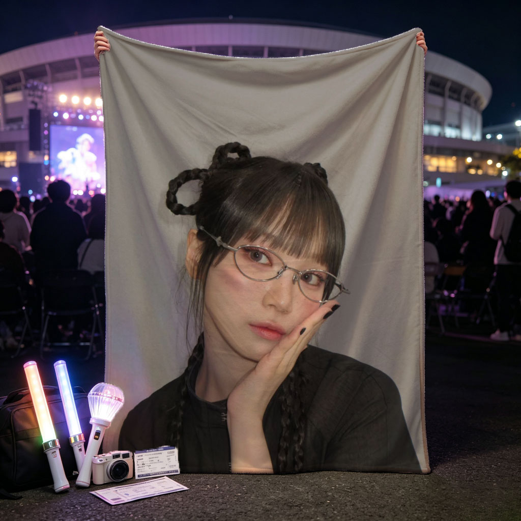 NewJeans Minji in a Casual Pose with Braided Hair and Glasses - Blankets