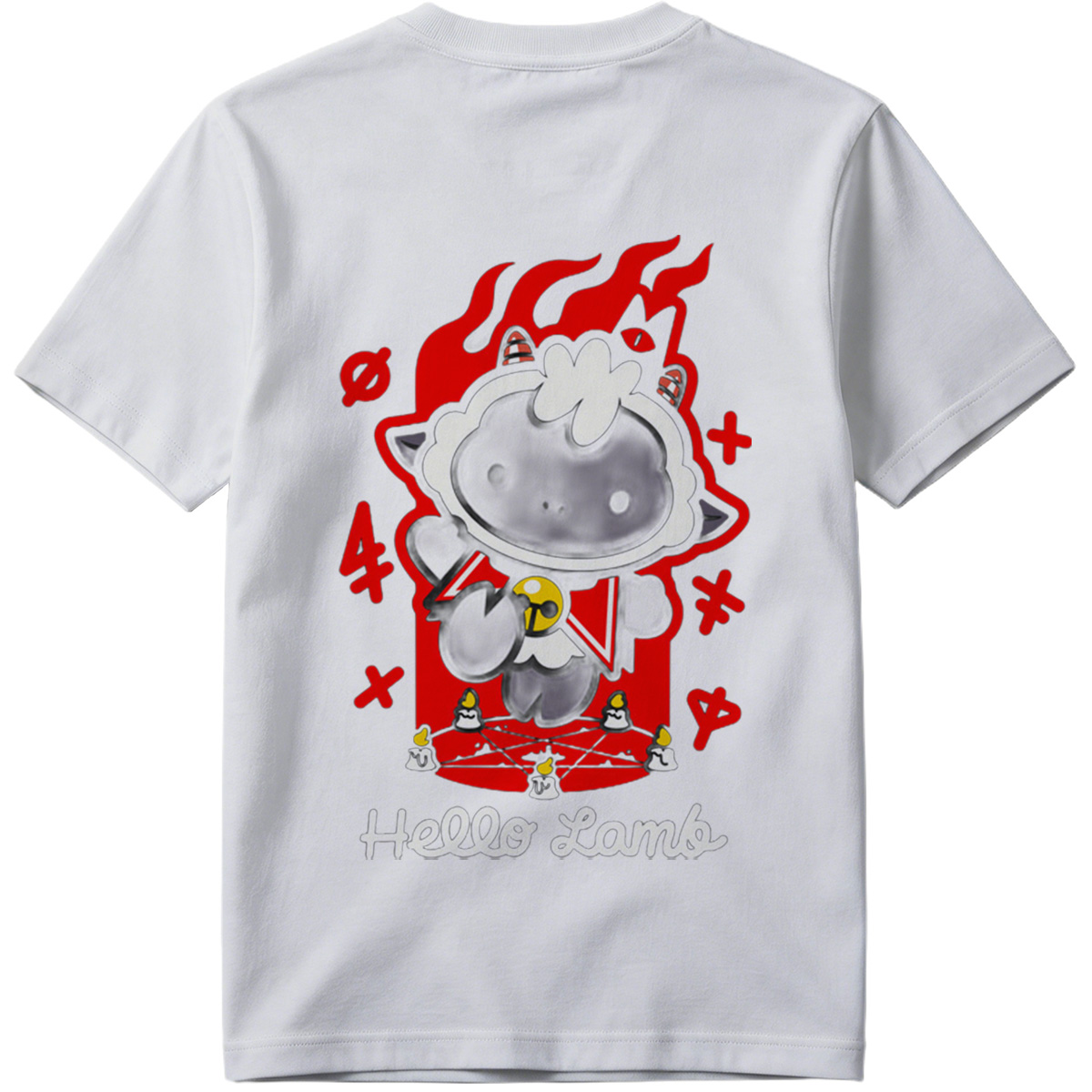 Hello Lamb: Dark Sheep with Flames and Ritual Symbols - Tee
