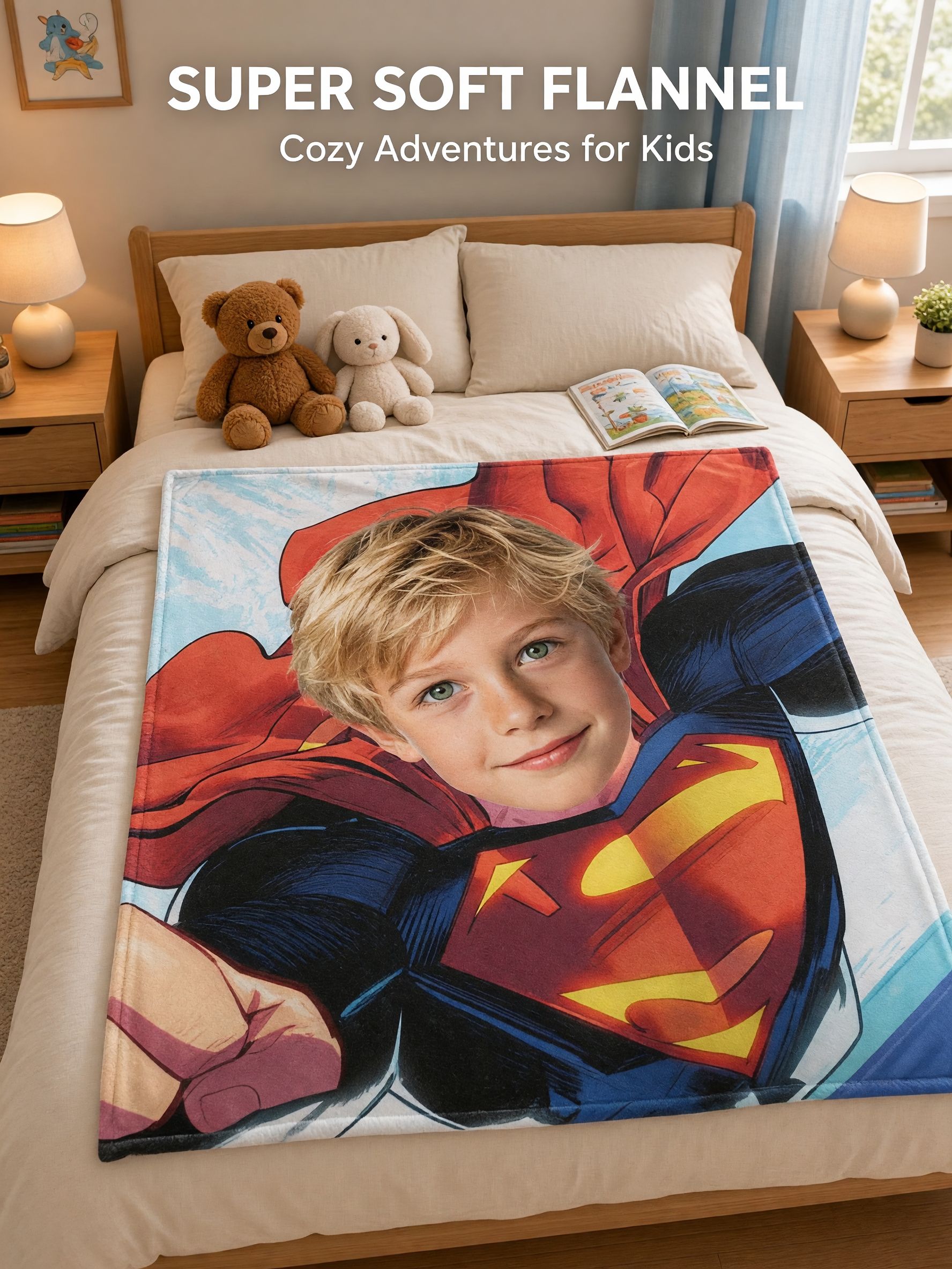 Custom Face Photo Blanket Personalized Superhero Flannel Throw Ultra Soft Fleece for Kids and Adults Ideal Cozy Gift
