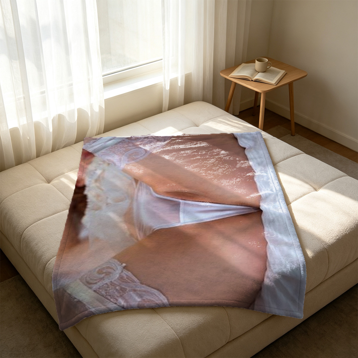 Emma Watson Nude on Couch in Luxury Kitchen - Blanket