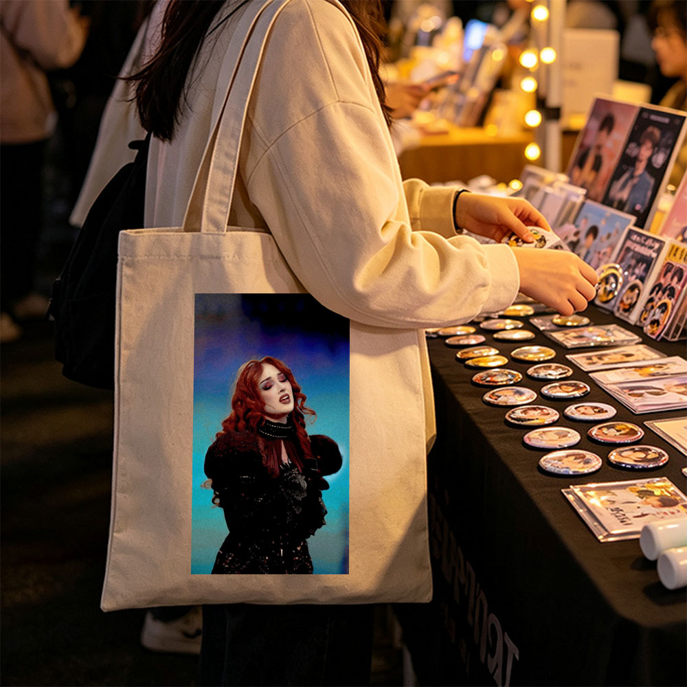Chloe Grace Moretz in a Dramatic Performance Wearing a Black Lace Outfit with Red Hair and Intense Expression - Canvas tote bags