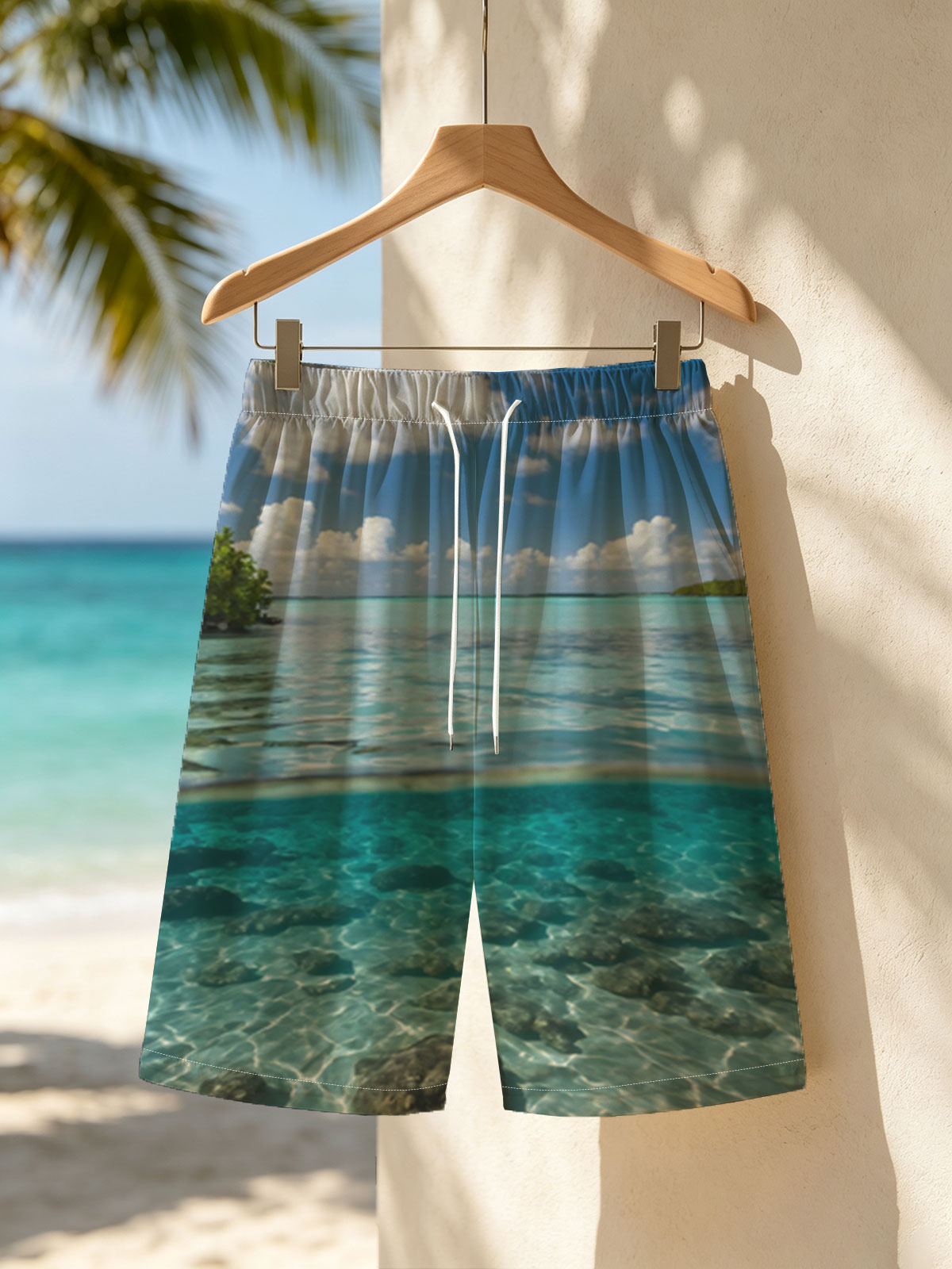 Crystal Clear Waters and Palm Trees in Paradise -  Beach shorts