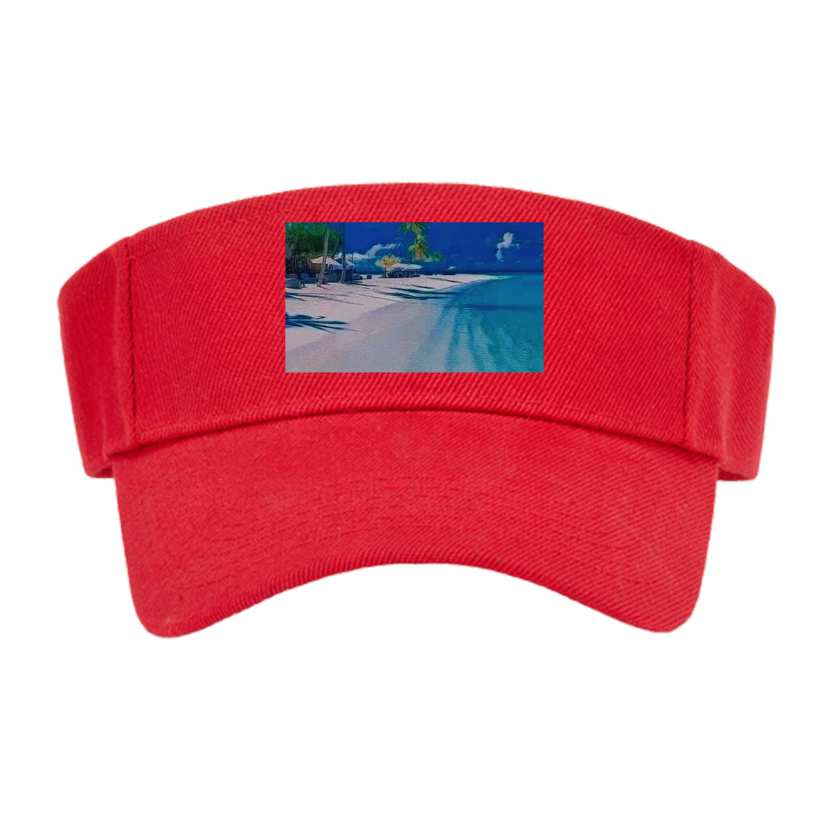 Serene beach with palm trees and turquoise waters under a clear blue sky. -  Visor cap