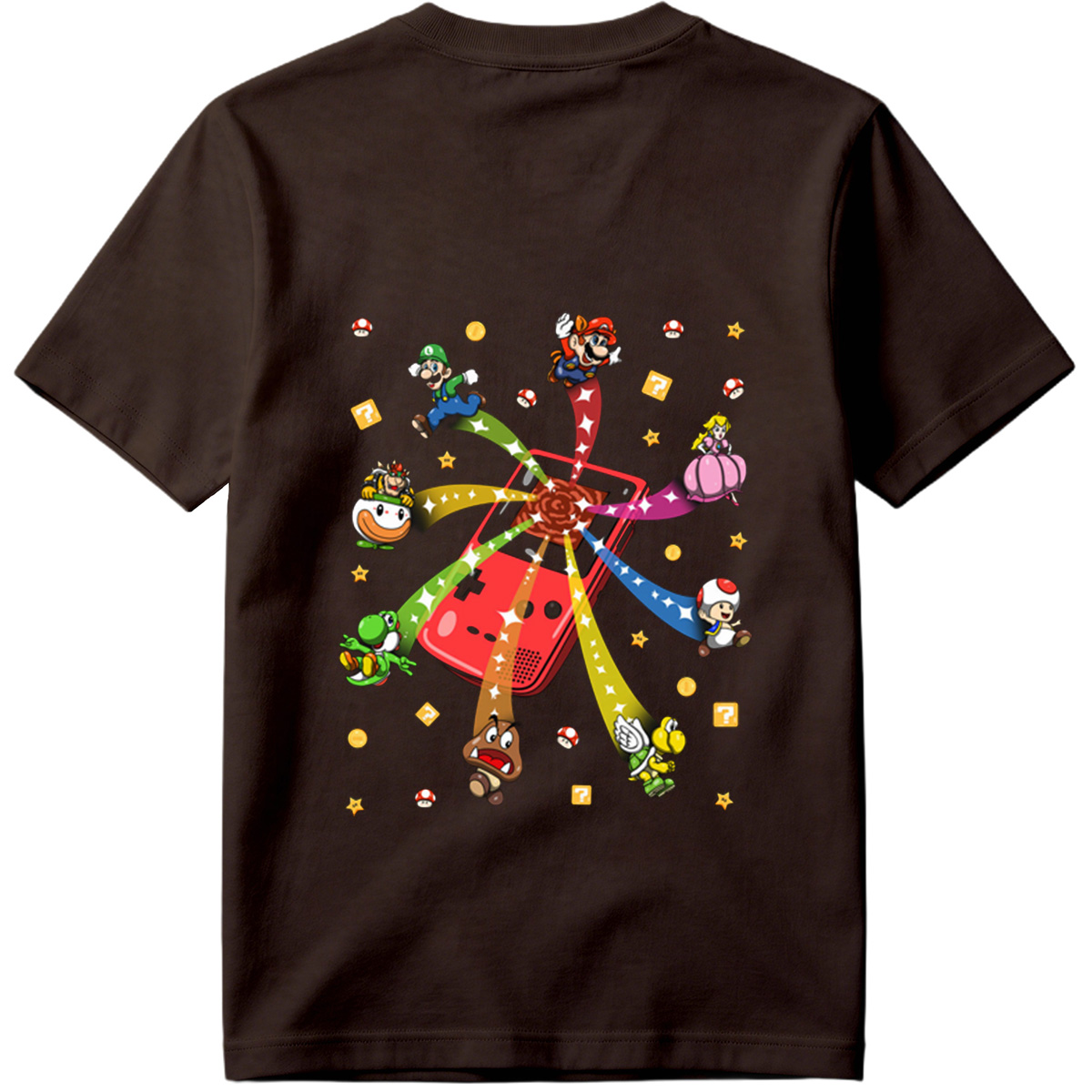 Super Mario Characters Bursting from a Game Console - Tee