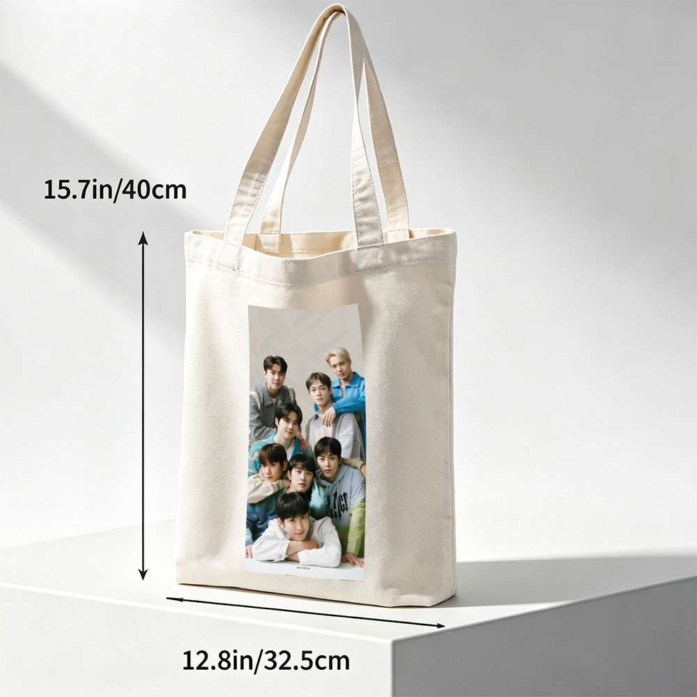 SEVENTEEN Group Photo - Members Posed Together in Casual Outfits on a Neutral Background - Canvas tote bags