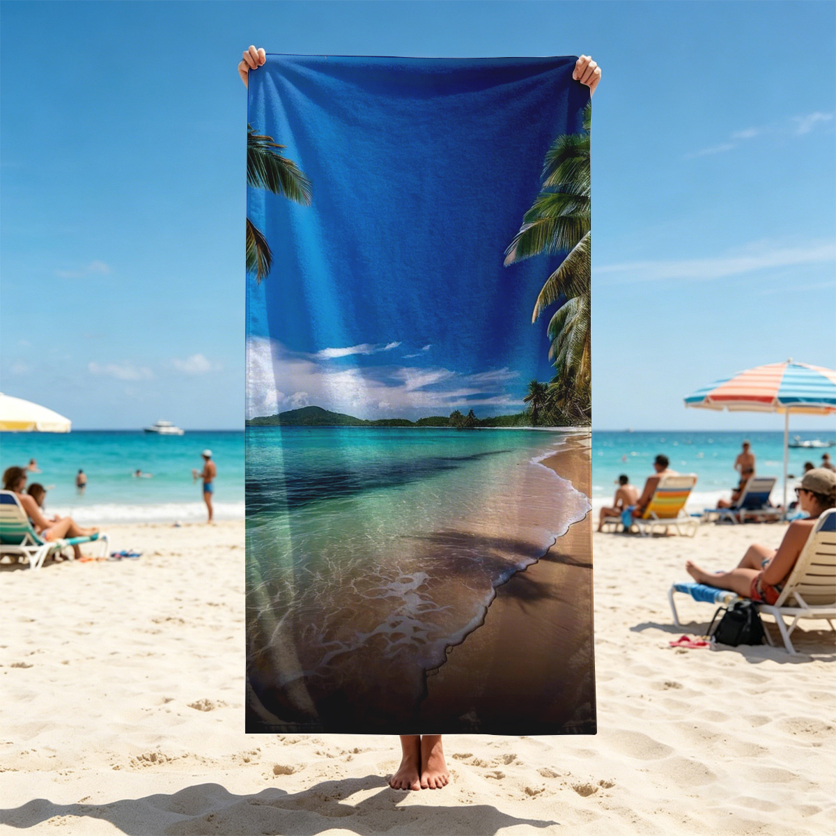 Tropical Beach with Palm Trees and Crystal Clear Water - Beach towels