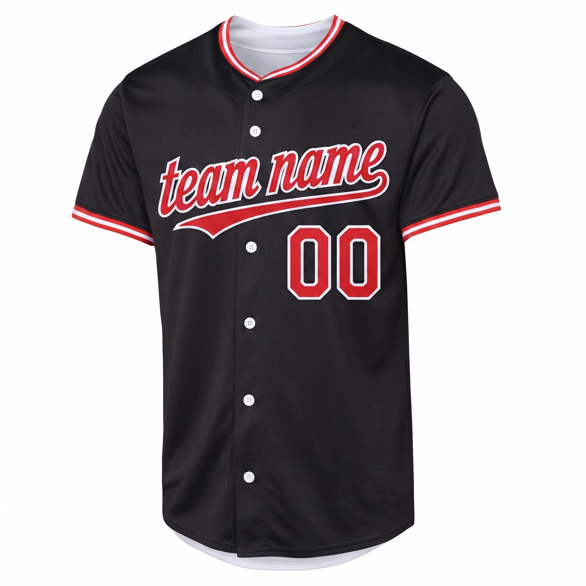 Custom Printed Cleveland Letter C Style Baseball Jersey Navy Blue Red Trim Button Down Shirt for Men and Women