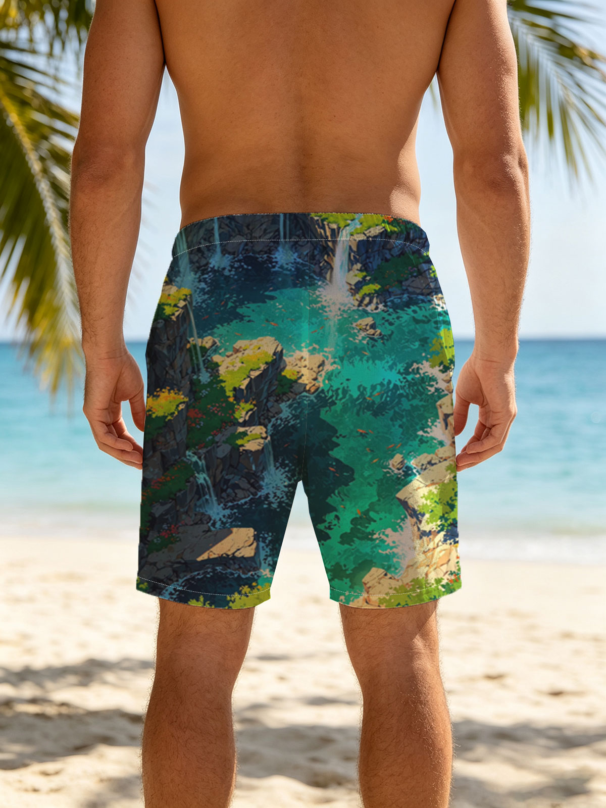 Crystal Clear Waterfalls in a Lush Canyon -  Beach shorts
