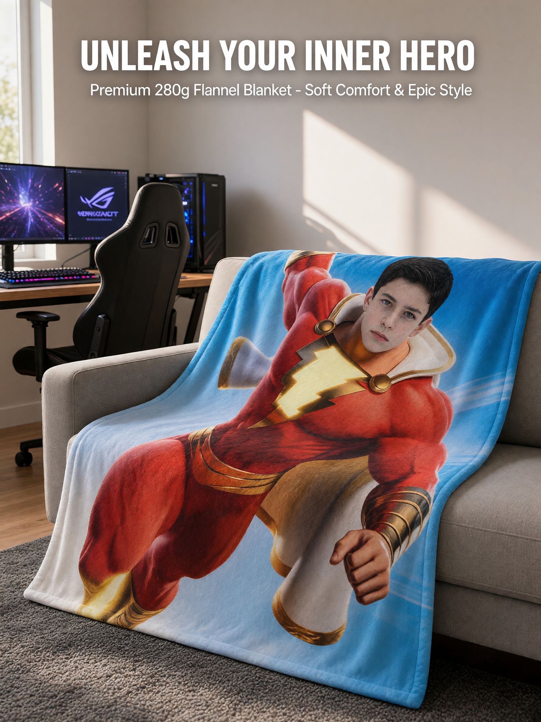 Personalized Superhero Face Photo Blanket Soft Flannel Fleece Throw for Kids and Adults Ideal Cozy Keepsake Gift
