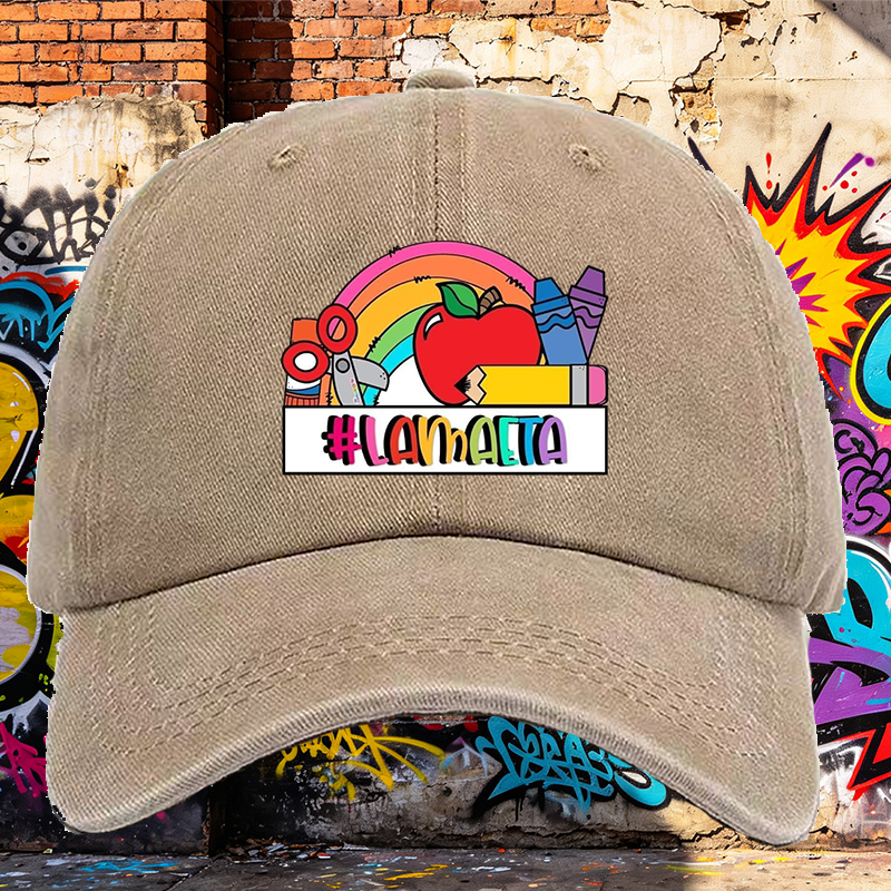 Men's Printed Washed Cap with Rainbow Apple Crayon Design #LAMAAETA Casual Round Neck Summer Lightweight Washed Hat for Outdoor Activities and Daily Wear Adults Unisex Style