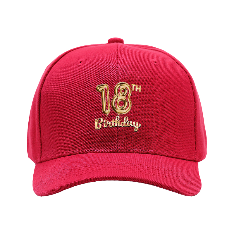 1pc New Baseball Cap with 18th Birthday Gold Balloon Print Unisex Adjustable Hat for Party Celebration Adults and Teens