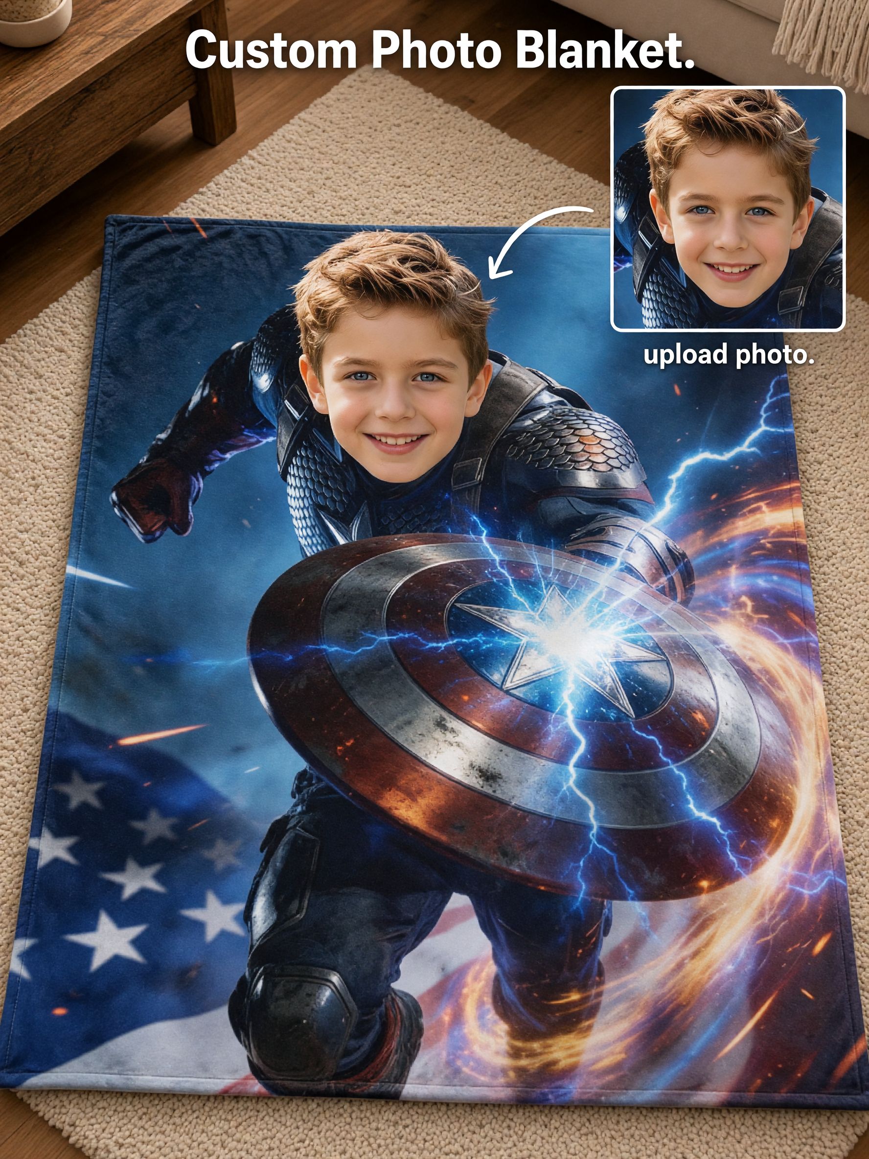 Custom Face Photo Superhero Fleece Blanket, Personalized Soft Flannel Throw for Bed Couch, Ideal Unique Keepsake Gift