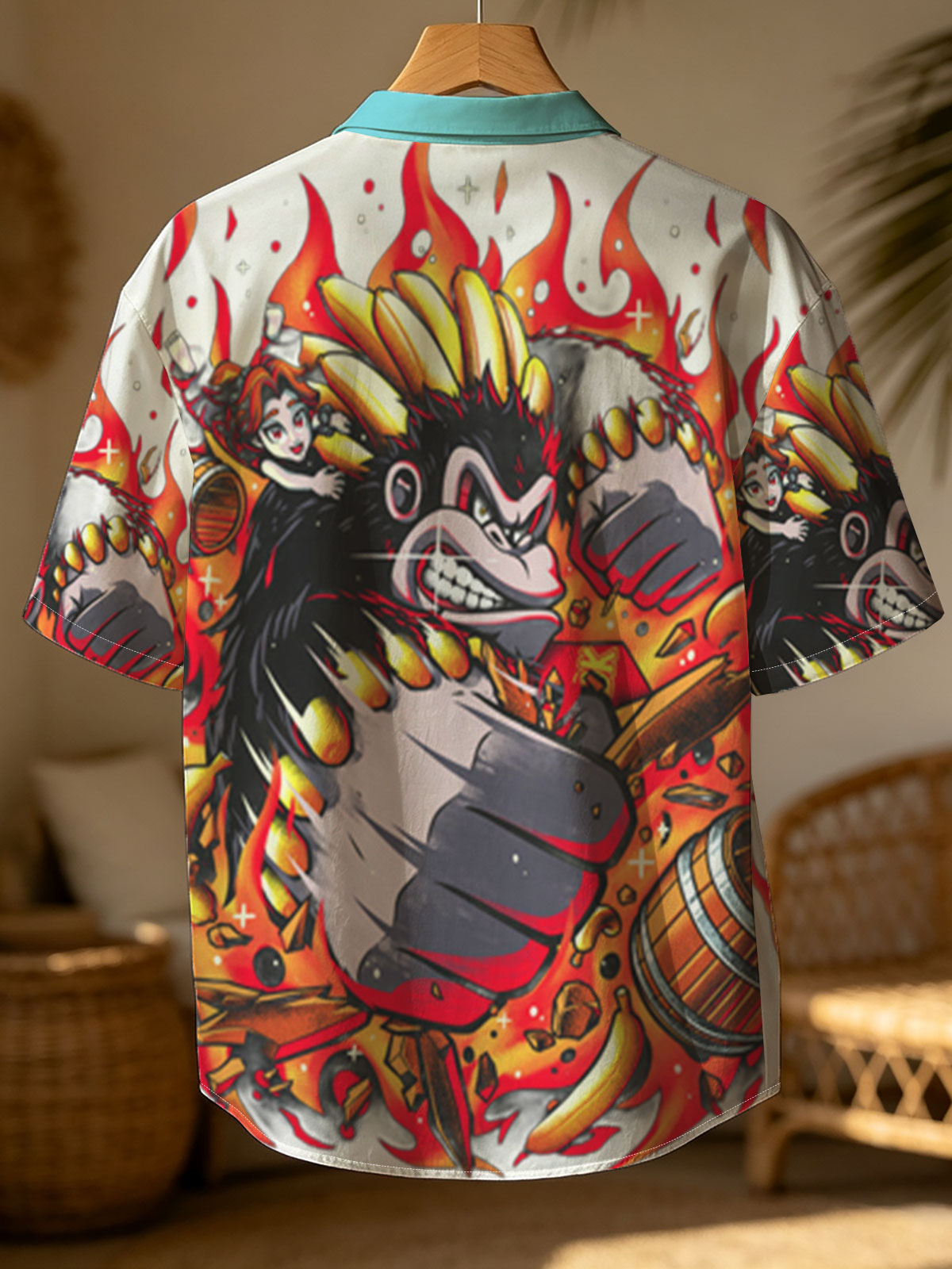 Donkey Kong and Diddy Kong in Fiery Action with Bananas and Barrels -  Shirt
