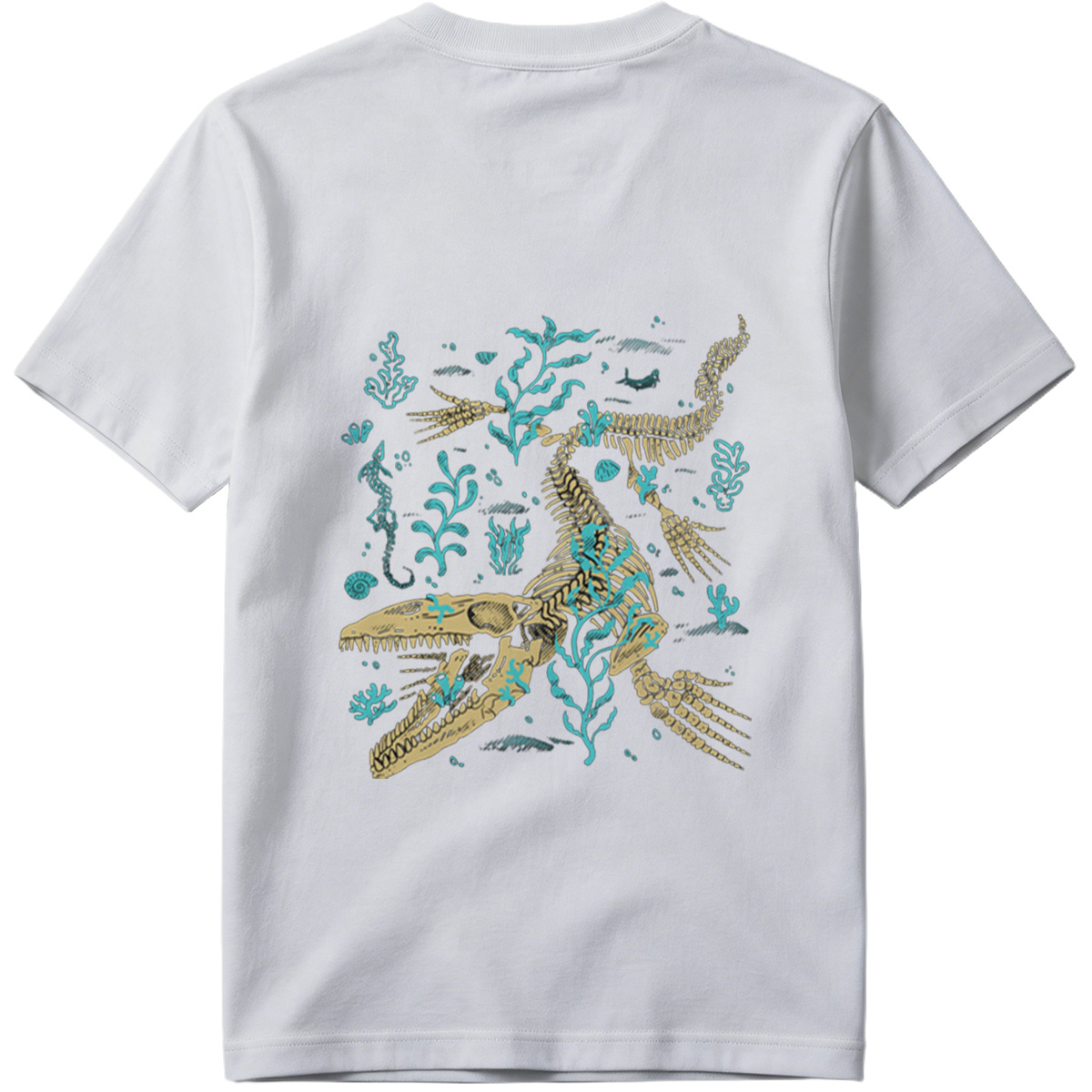 Mosasaurus Skeleton in Ocean Depths - Tee