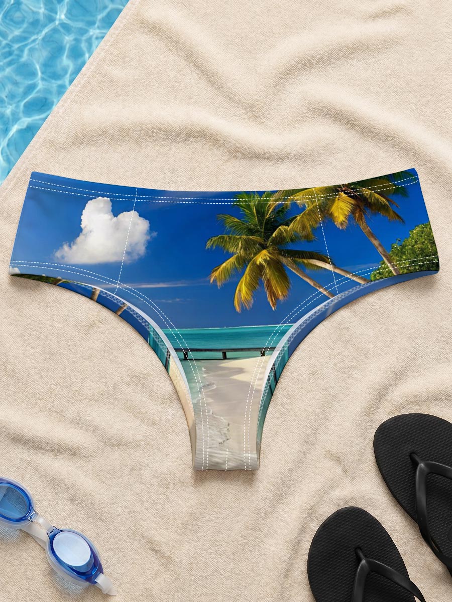 Tropical Beach with Palm Trees and Crystal Clear Water -  Men's swim trunks