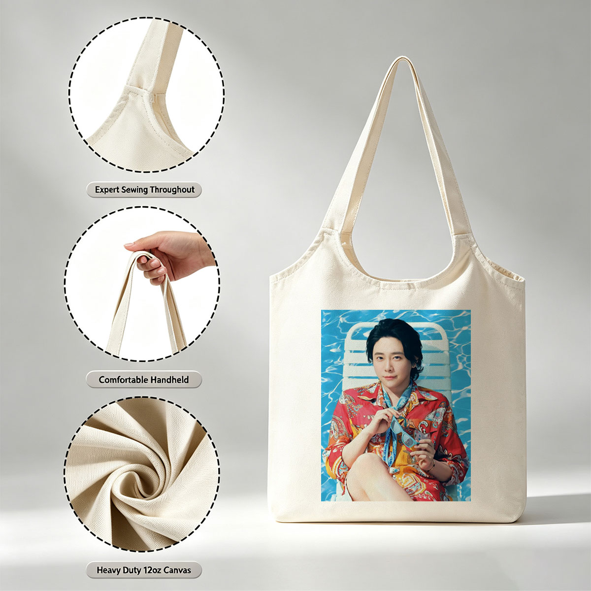 Kazuma Komatsu Relaxing by the Pool in Vibrant Summer Outfit - Canvas shoulder bags/