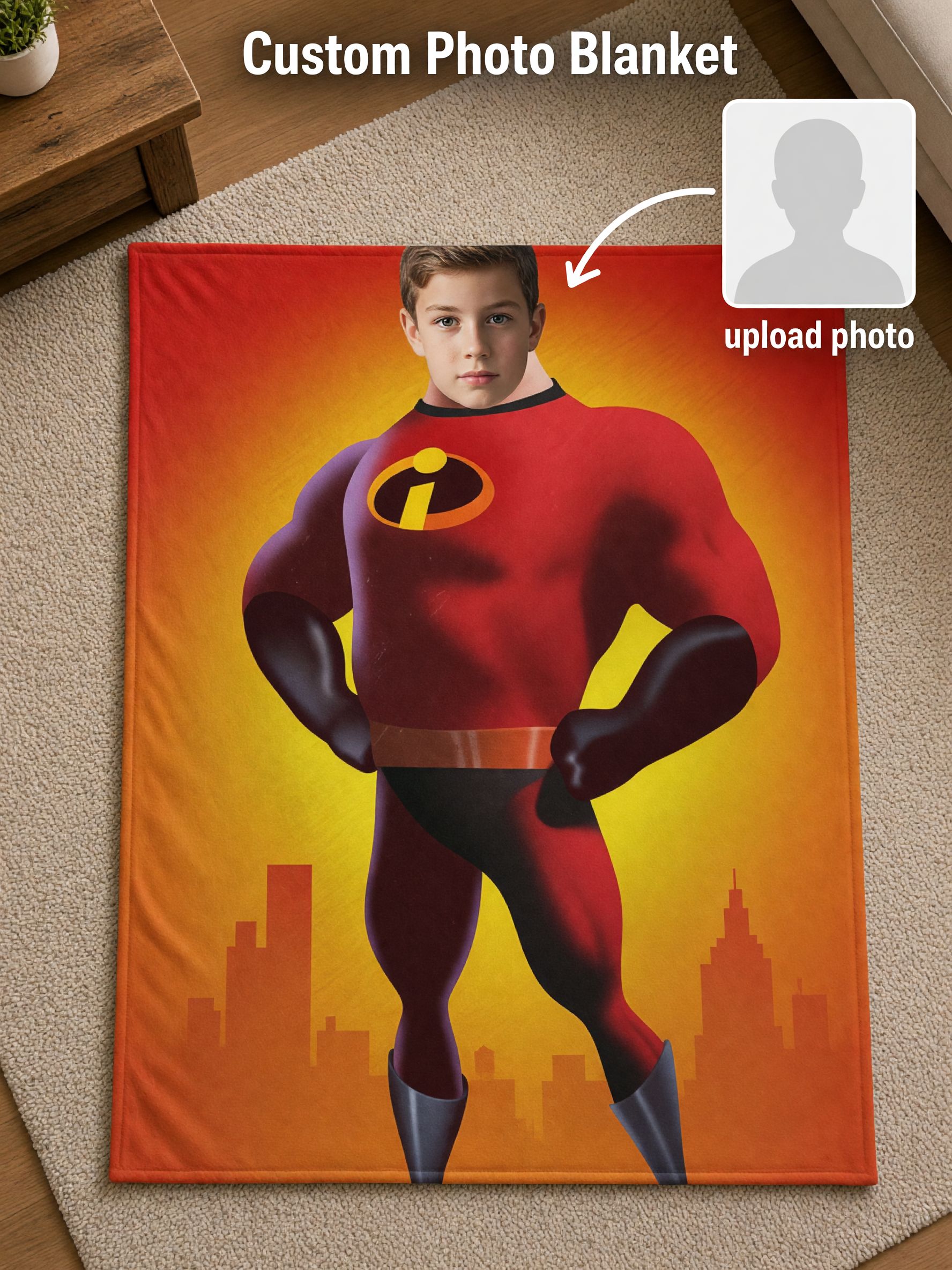 Custom Face Superhero Flannel Blanket, Personalized Photo Cutout Throw Fleece for Kids and Adults, Ideal Birthday Gift