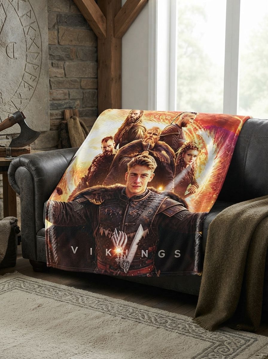 Custom Photo Face Flannel Blanket Personalized Viking Warrior Portrait Ultra Soft Anti-Pilling Cozy Throw Blanket for